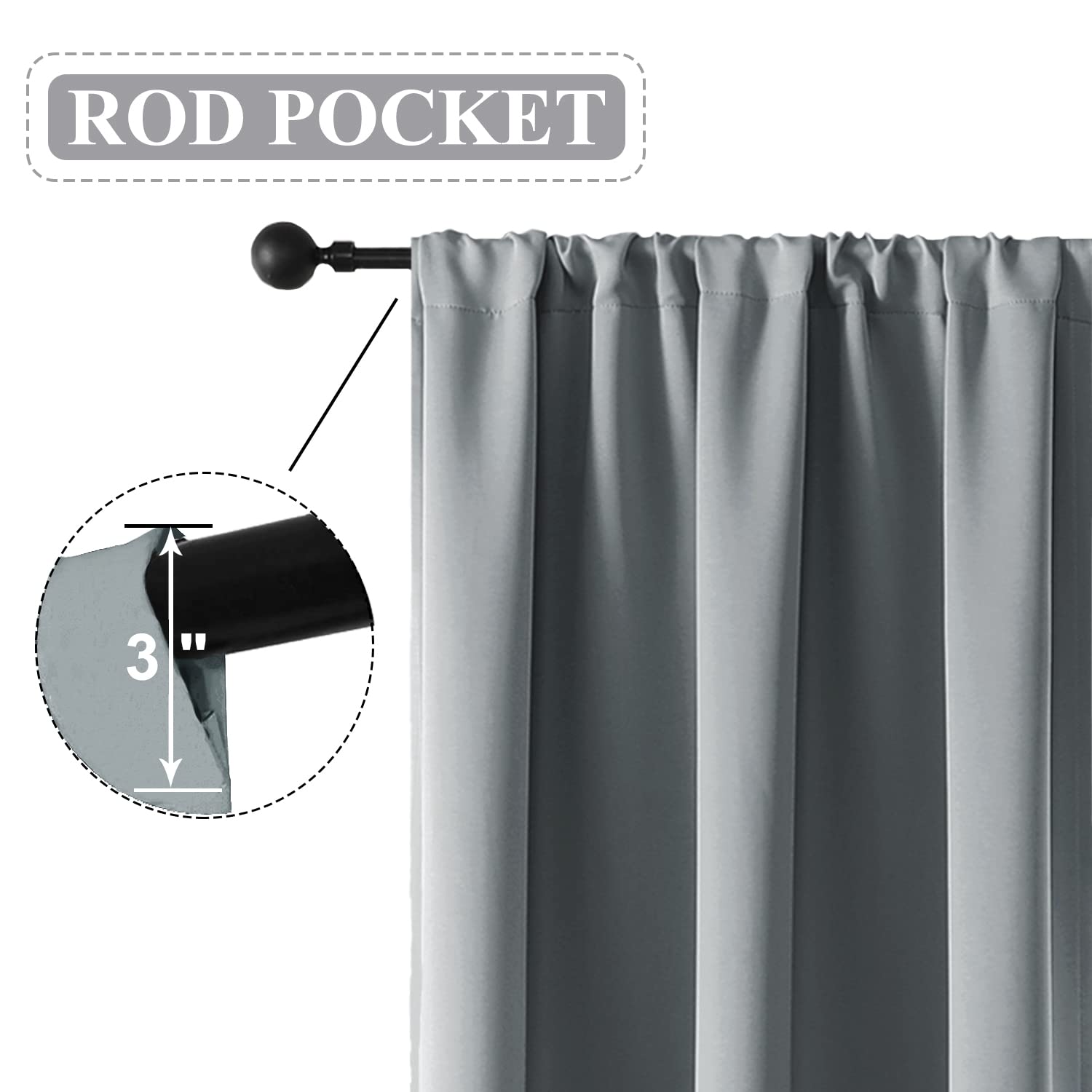 Blackout Curtains for Bedroom & Living Room - Thermal Insulated Room Darkening Rod Pocket Curtains (52x84 Inch, Dove Grey) - Perfect for Light Blocking, Temperature Control & Privacy