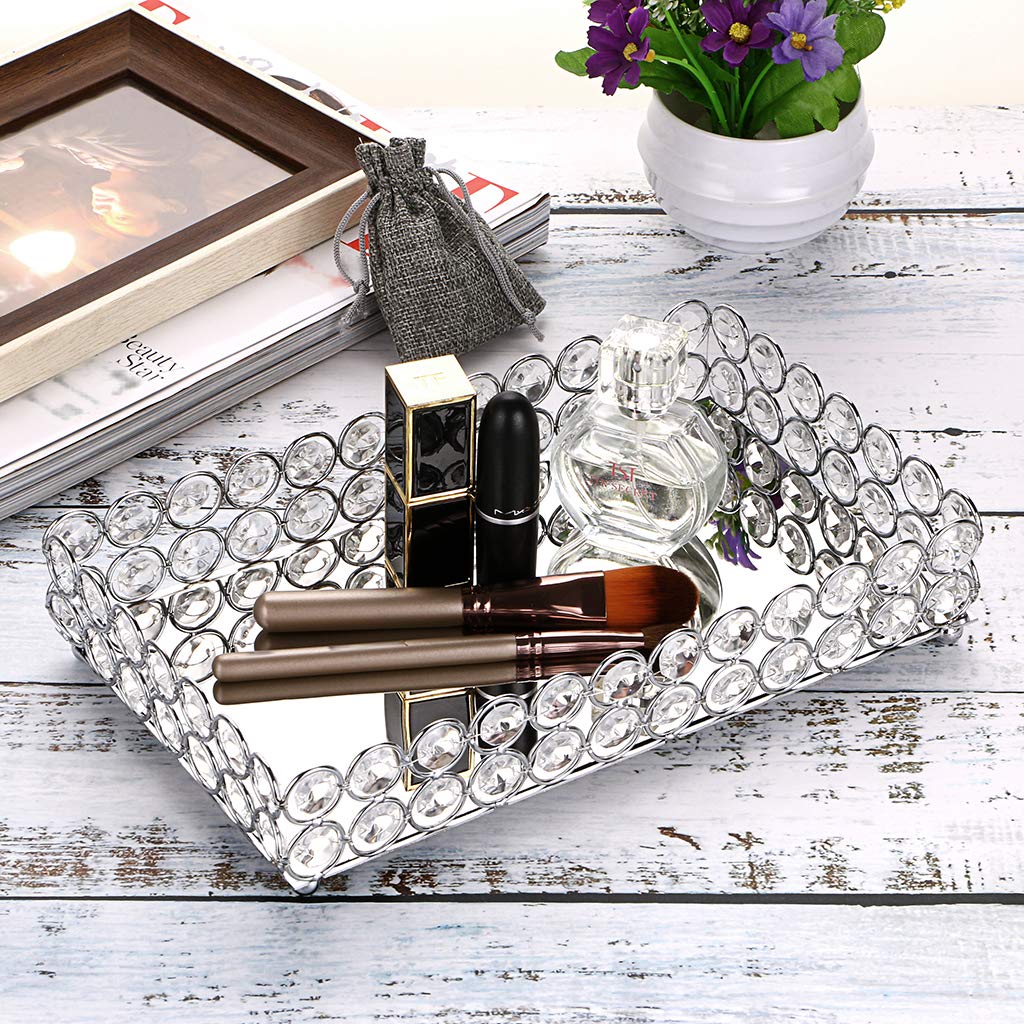 Hipiwe Crystal Vanity Tray with Mirror - 12.4