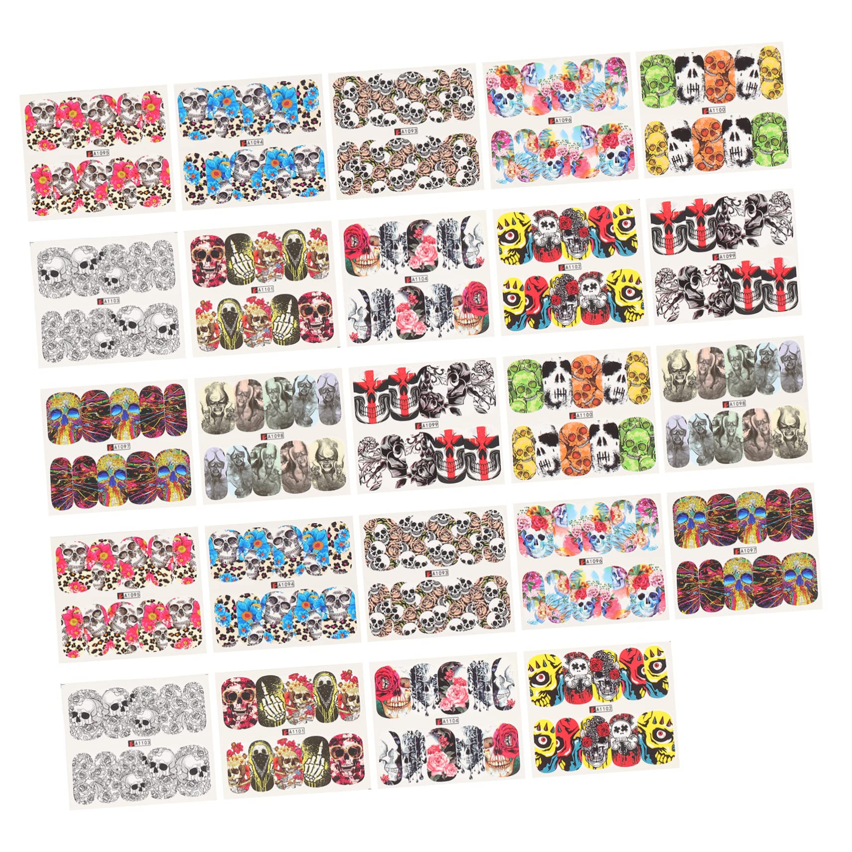 FRCOLOR Halloween & Autumn Nail Stickers - 24 Sheets Skull Nail Decals for DIY Acrylic Nails, Winter Nail Art Designs for Daily Use & Party Occasions