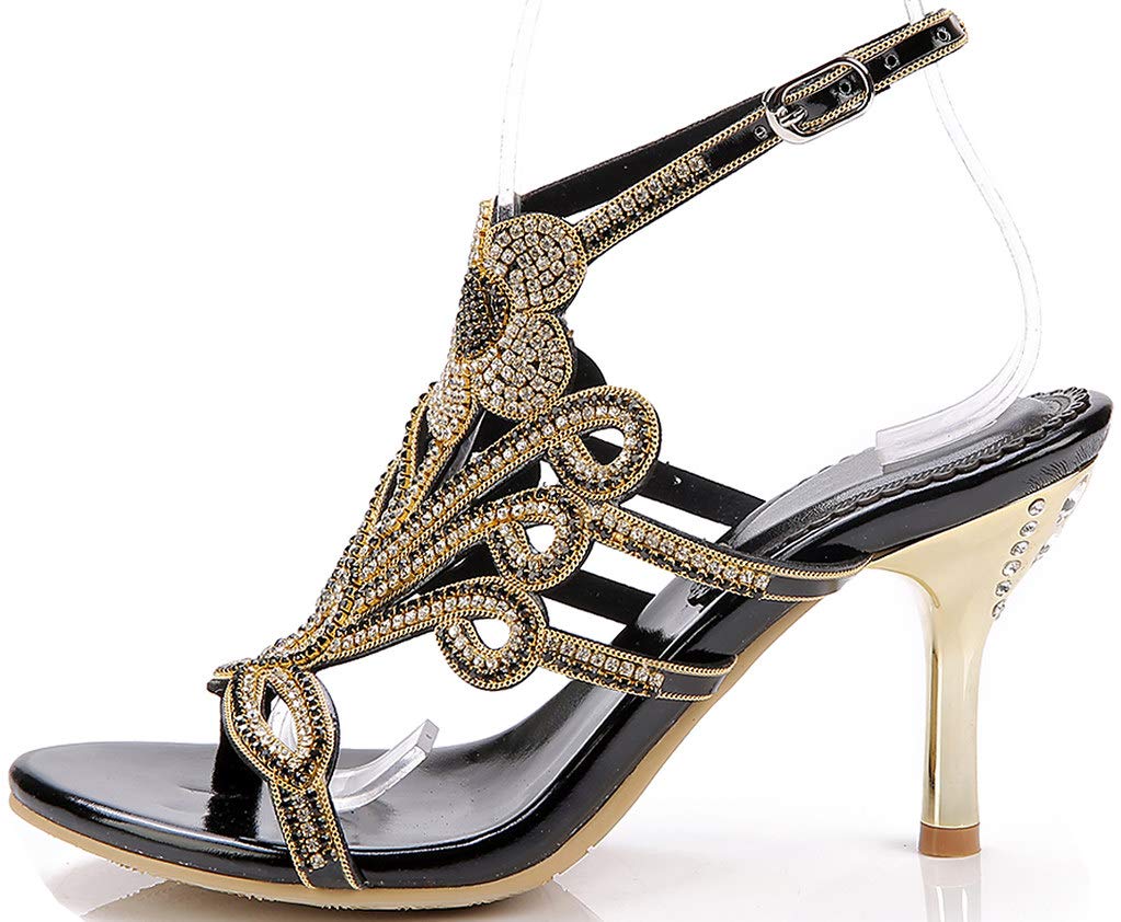 LizFoYa Women's Glittery Wedding Slingback Sandals - Strappy Flower Heels for Bridal Party, Evening Gala & Special Occasions