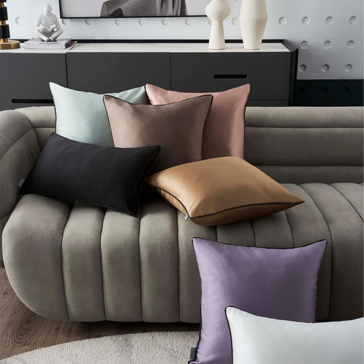 King Protea Blue Atoll Decorative Throw Pillow Covers - Soft Heavy Satin Fabric with Black & White Piping - 18x18 Inch (45x45cm) Square Cushion Cases for Sofa, Couch, Bed & Chair - Set of 2 - Perfect for Living Room Decor, Bedroom Accents & Home Styling