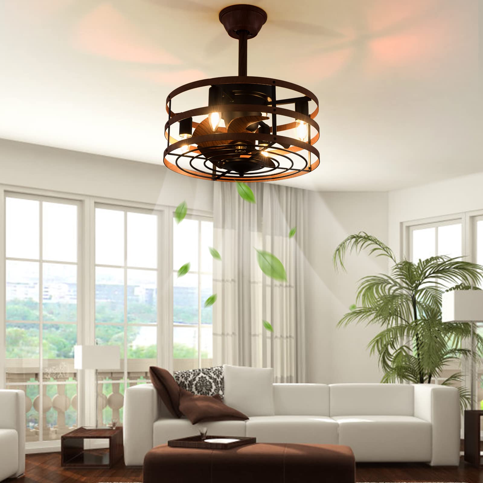 LOYALHEARTDY 18 Inch Rustic Ceiling Fan with Light Kit - Remote Control, 6-Speed Reversible Motor, Industrial Farmhouse Style, 5 Metal Blades - Perfect for Living Room, Bedroom, and Patio