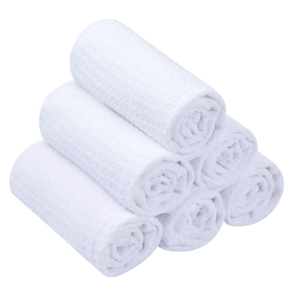 **SINLAND Microfiber Waffle Washcloths - Soft Exfoliating Facial Cloths for Makeup Removal, Quick Drying & Ultra Thin (6 Pack, White) - Perfect for Skincare, Bath & Travel**
