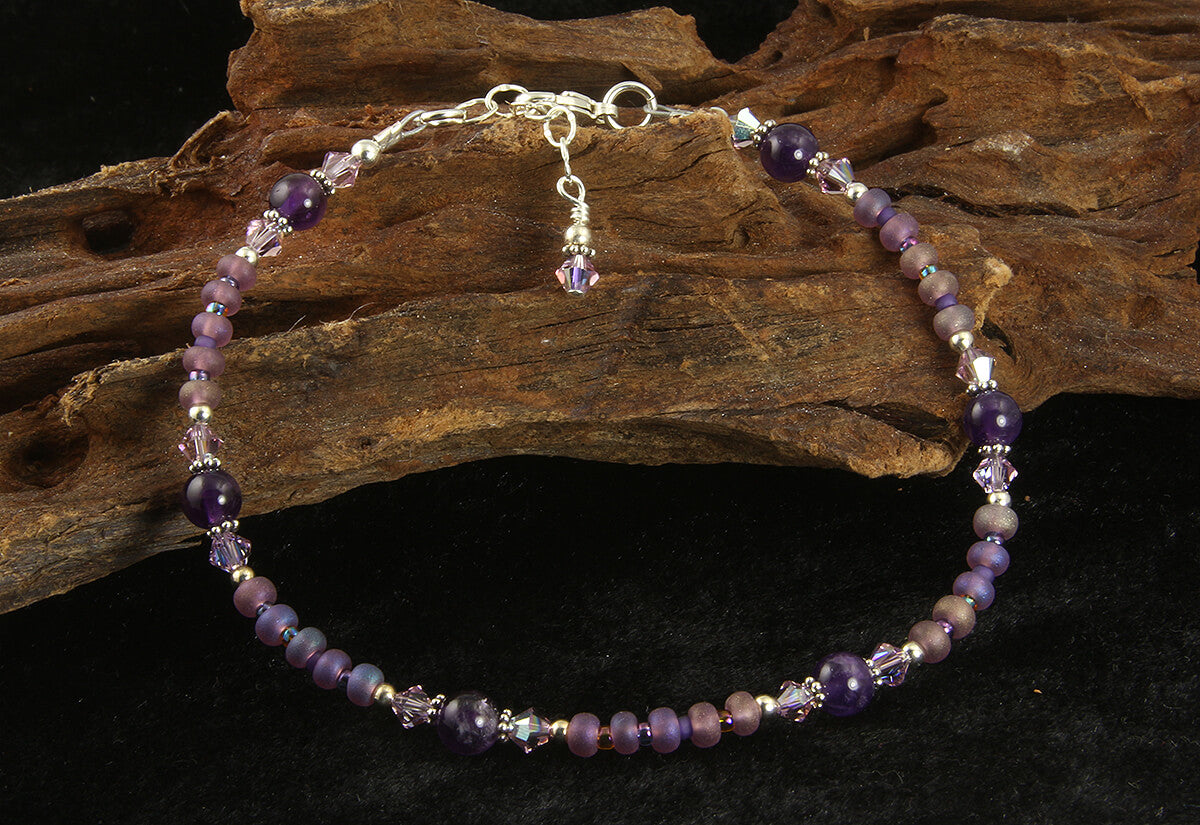Natural Amethyst Gemstone Beaded Anklet Bracelet for Women - Adjustable Crystal Healing Jewelry for Yoga, Meditation & Spiritual Wellness