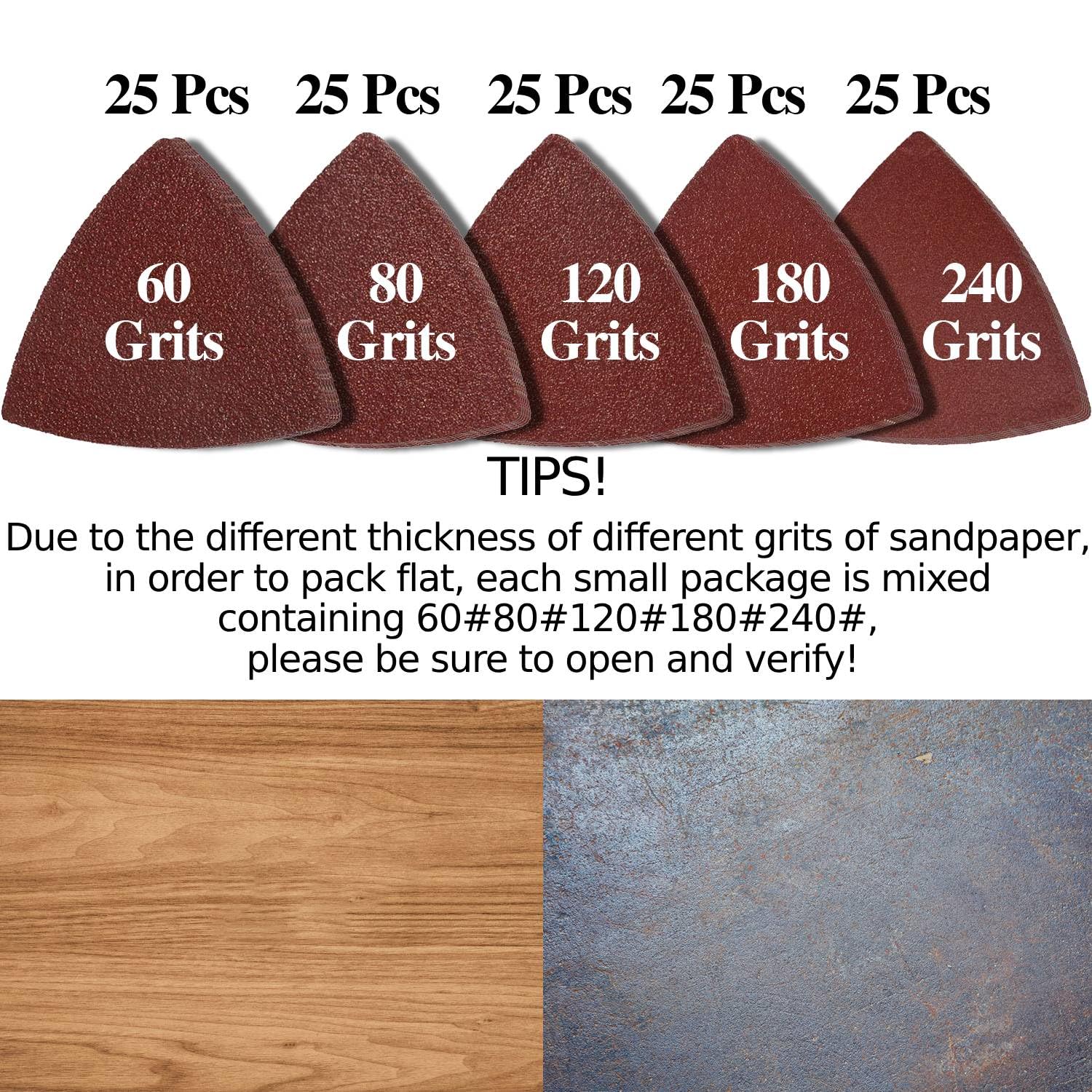 130Pcs Oscillating Tool Sanding Kit with 5 Triangle Pads & 125 Sandpaper Sheets - 60/80/120/180/240 Grits Hook & Loop for Wood, Plaster, Metal & DIY Projects - Perfect for Home Renovation, Furniture Refinishing & Surface Polishing