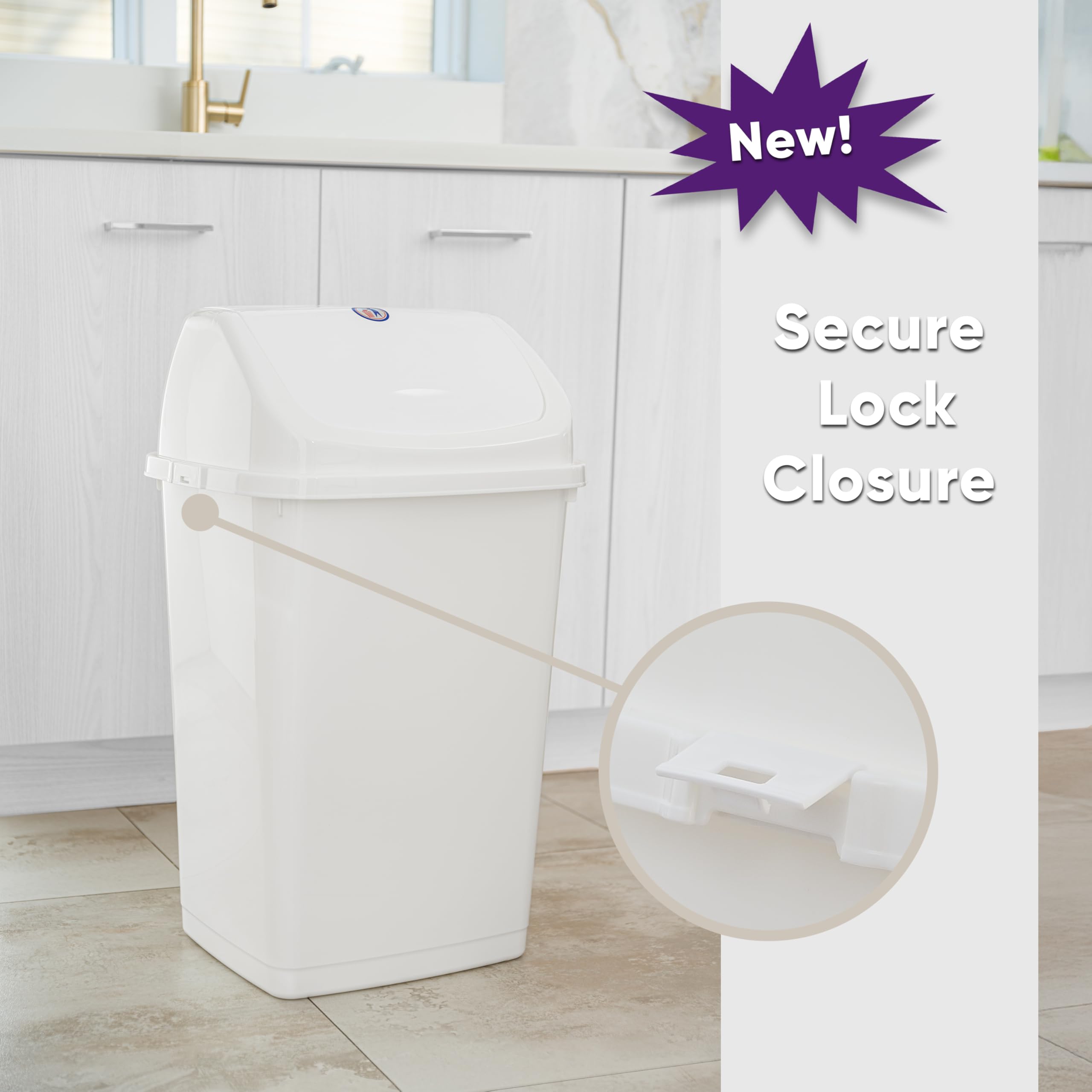 Superior 13 Gallon Kitchen Trash Can with Swing Lid - Large 52 Qt Plastic Garbage Bin for Indoor & Outdoor Use - Waste Basket for Home, Office, Garage, Patio, Restaurant - Perfect for Kitchen Waste Disposal & Recycling (White)