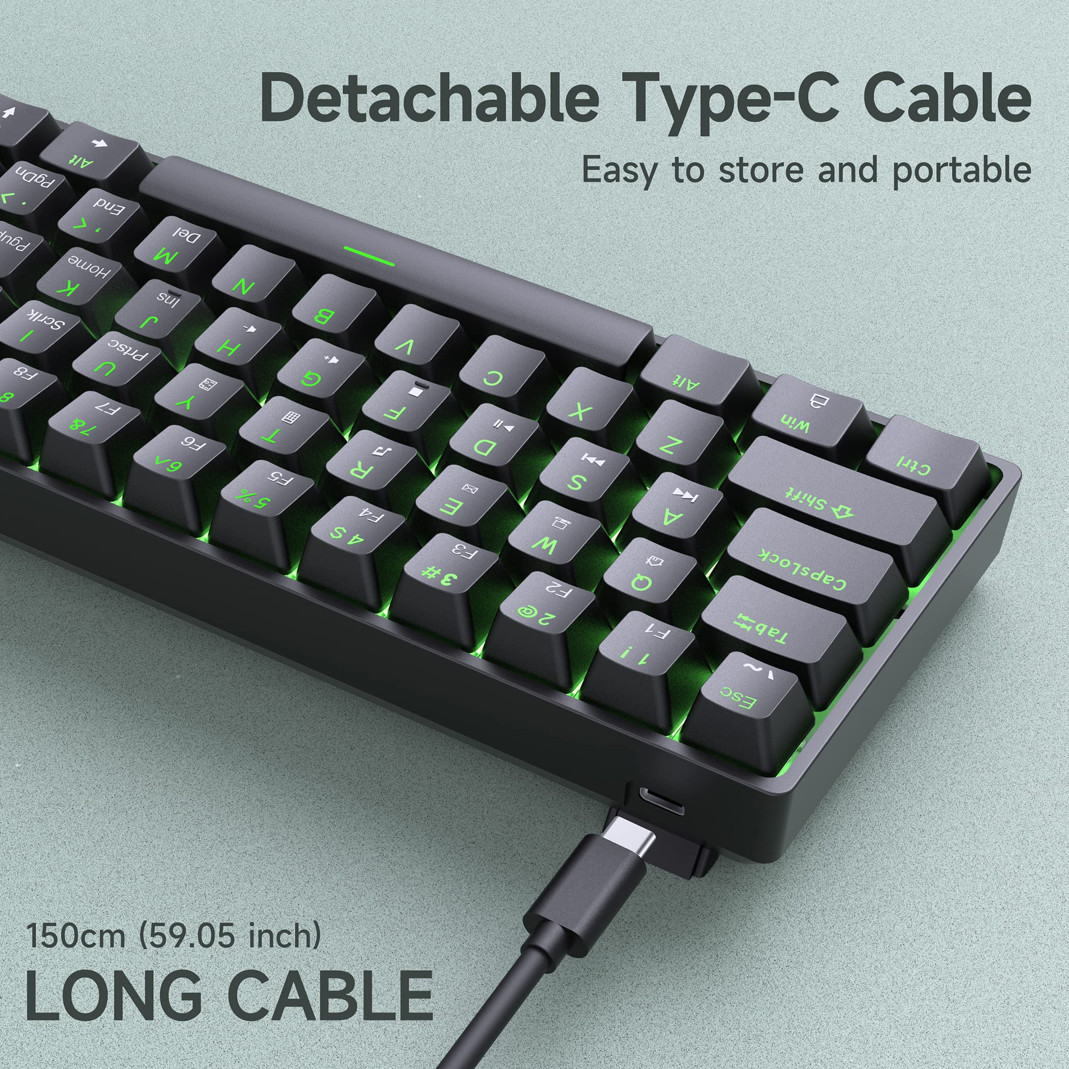 DIERYA DK61SE 60% Mechanical Gaming Keyboard - 61 Keys Anti-Ghosting, RGB Backlit, Compact Wired USB-C Keyboard with Blue Clicky Switches for PC, Mac, Laptop - Perfect for Gaming, Typing & Office Work