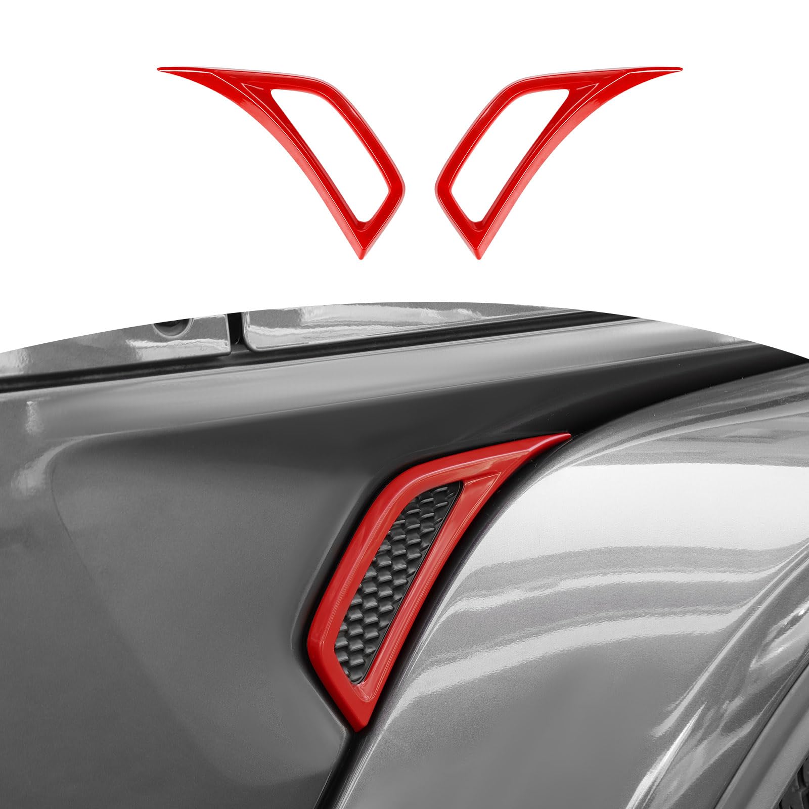 RT-TCZ Side Fender Vent Decal Trim Cover for Jeep Wrangler JL JLU & Gladiator JT (2018-2024) - Red Exterior Accessories (2-Piece Set) - Enhance Off-Road Style & Protection
