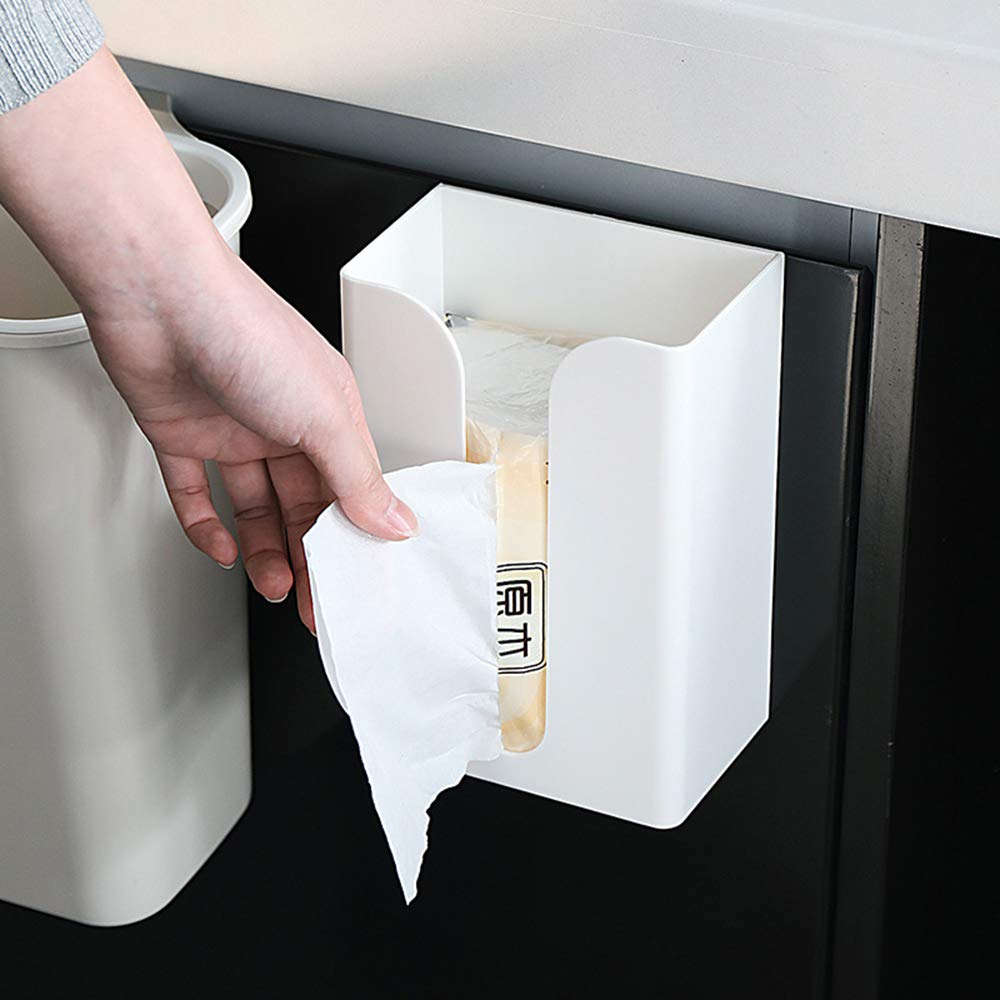 Self-Adhesive Wall Mounted Tissue Box Holder - Under Cabinet Kitchen Paper Storage Organizer, White - Perfect for Bathroom, Kitchen, Office & RV Use