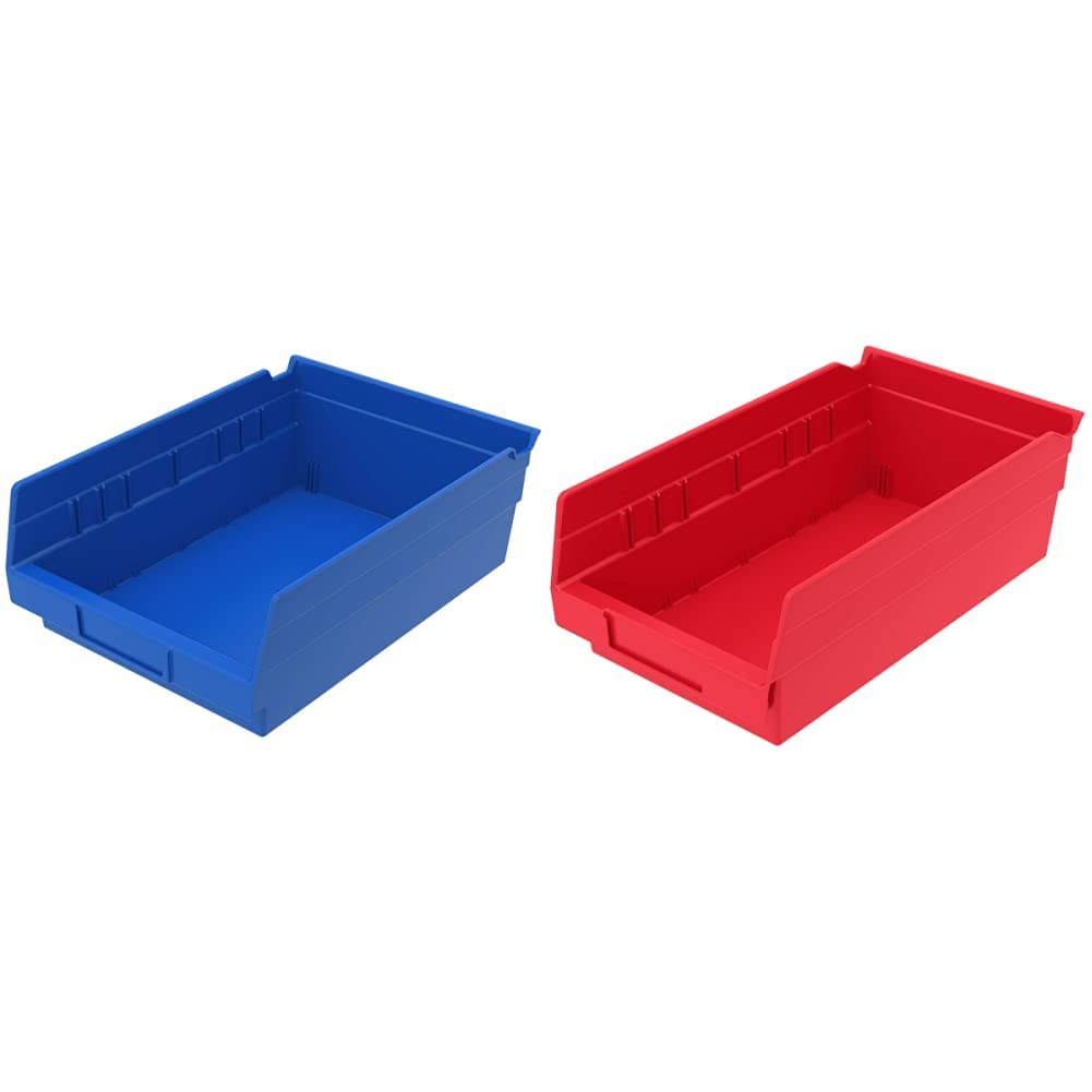 Akro-Mils 12-Pack Plastic Storage Bins for Kitchen Pantry Organization - Durable Stackable Containers in Red & Blue - Perfect for Spice Rack, Craft Supplies & Garage Tool Storage