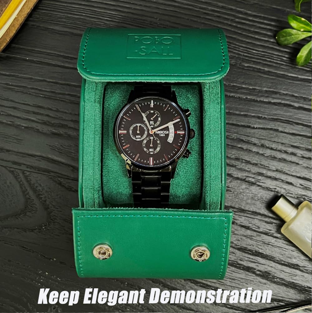 Premium Leather Watch Roll Travel Case for Men & Women - Single Watch Storage Organizer & Display Box - Perfect for Travel, Business Trips & Watch Collection Organization