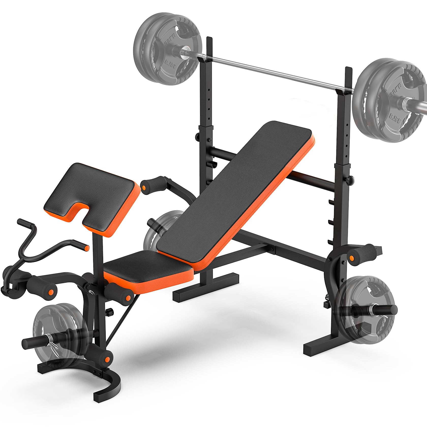 Fostoy Adjustable Weight Bench for Home Gym - Olympic Bench Press with Squat Rack, Preacher Curl Pad & Leg Developer - Heavy Duty Strength Training Equipment for Full Body Workouts - Perfect for Home Fitness, Bodybuilding & Cross Training