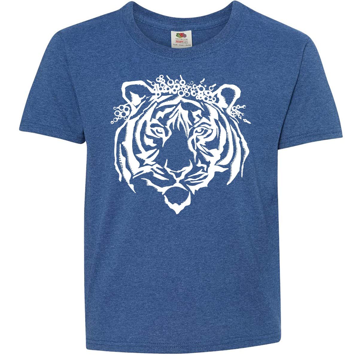 Inktastic Tiger Queen in Flower Crown Youth T-Shirt - Cute Animal Graphic Tee for Girls, Soft Cotton Kids Shirt - Perfect for School, Birthday Parties & Playdates