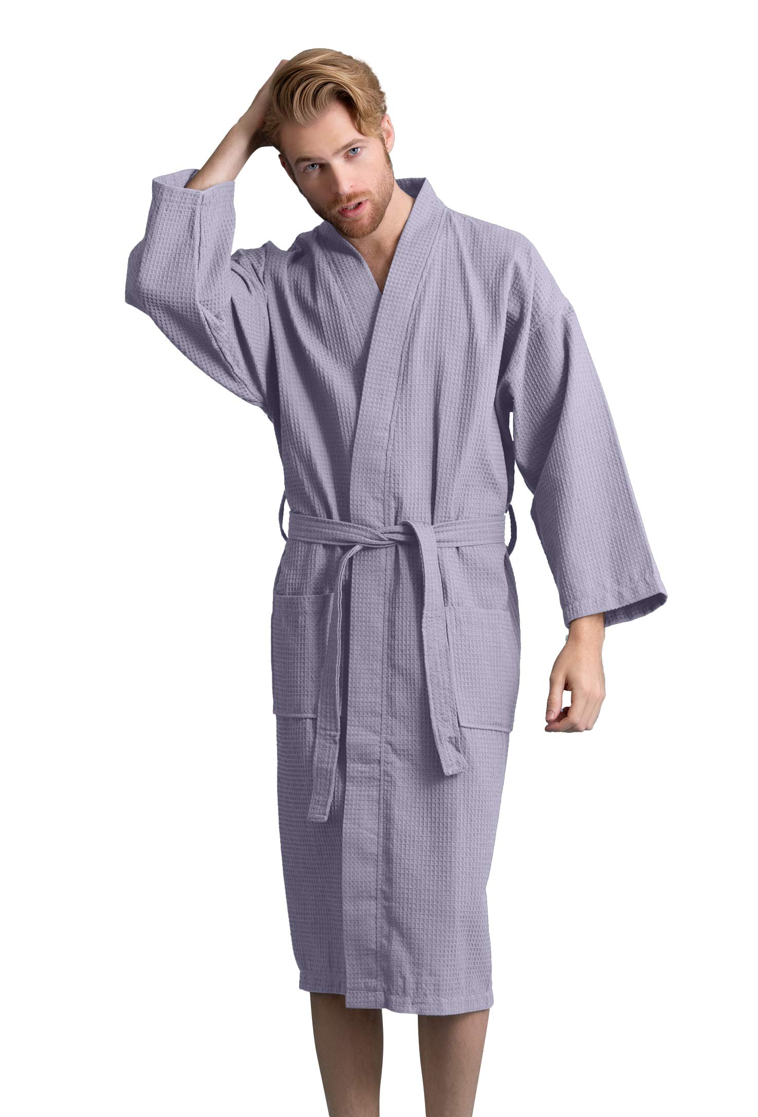 Premium Soft Touch Linen Waffle Bathrobe for Men - Luxurious Square Pattern Cotton Spa Robe - Perfect for Relaxation, Lounging & Spa Days