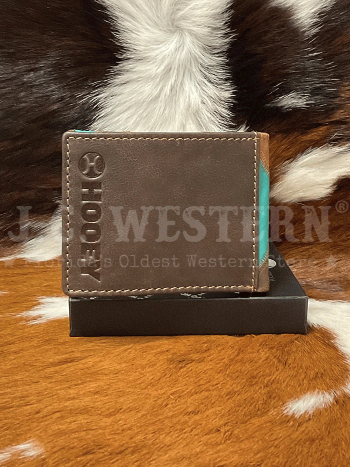 Hooey HFBF007 BRTQ Men's Bi-Fold Wallet with Patchwork Front in Turquoise - Perfect for Everyday Use & Travel Accessories