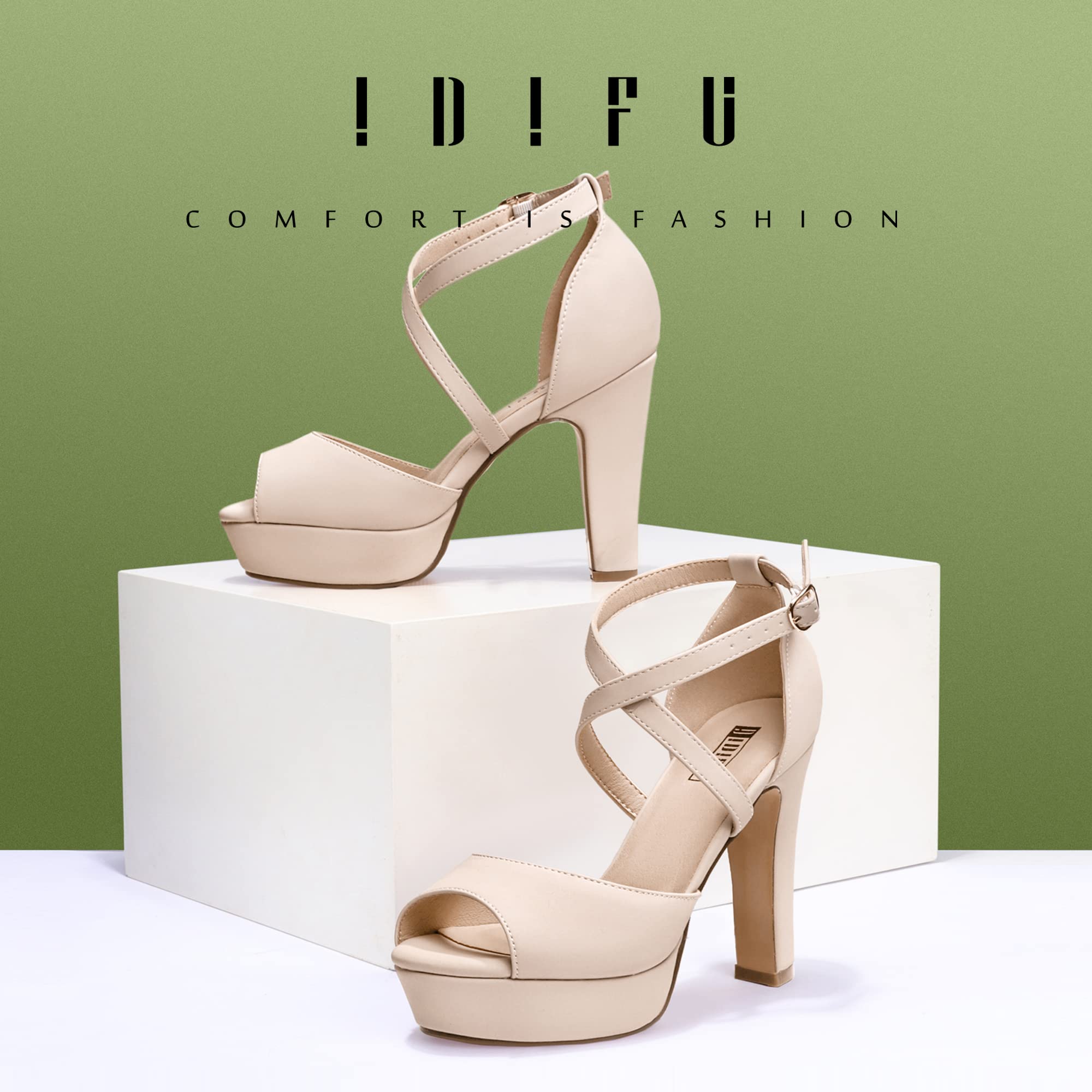 IDIFU Women's Platform Chunky High Heel Sandals - Peep Toe Ankle Strap Dress Shoes for Wedding, Party, Evening Wear | Bride & Prom Perfect for Special Occasions