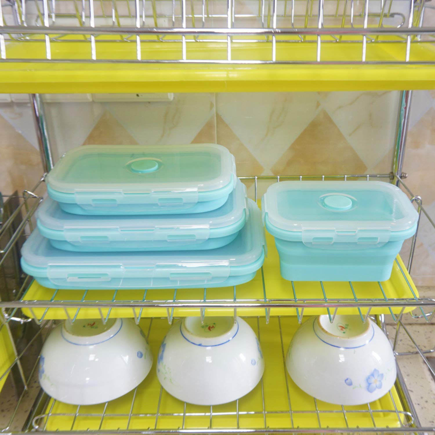CCyanzi 4-Pack Collapsible Silicone Food Storage Containers with Airtight Lids - Microwave & Freezer Safe, Space-Saving Bowls for Camping, Picnics, Meal Prep & Kitchen Organization