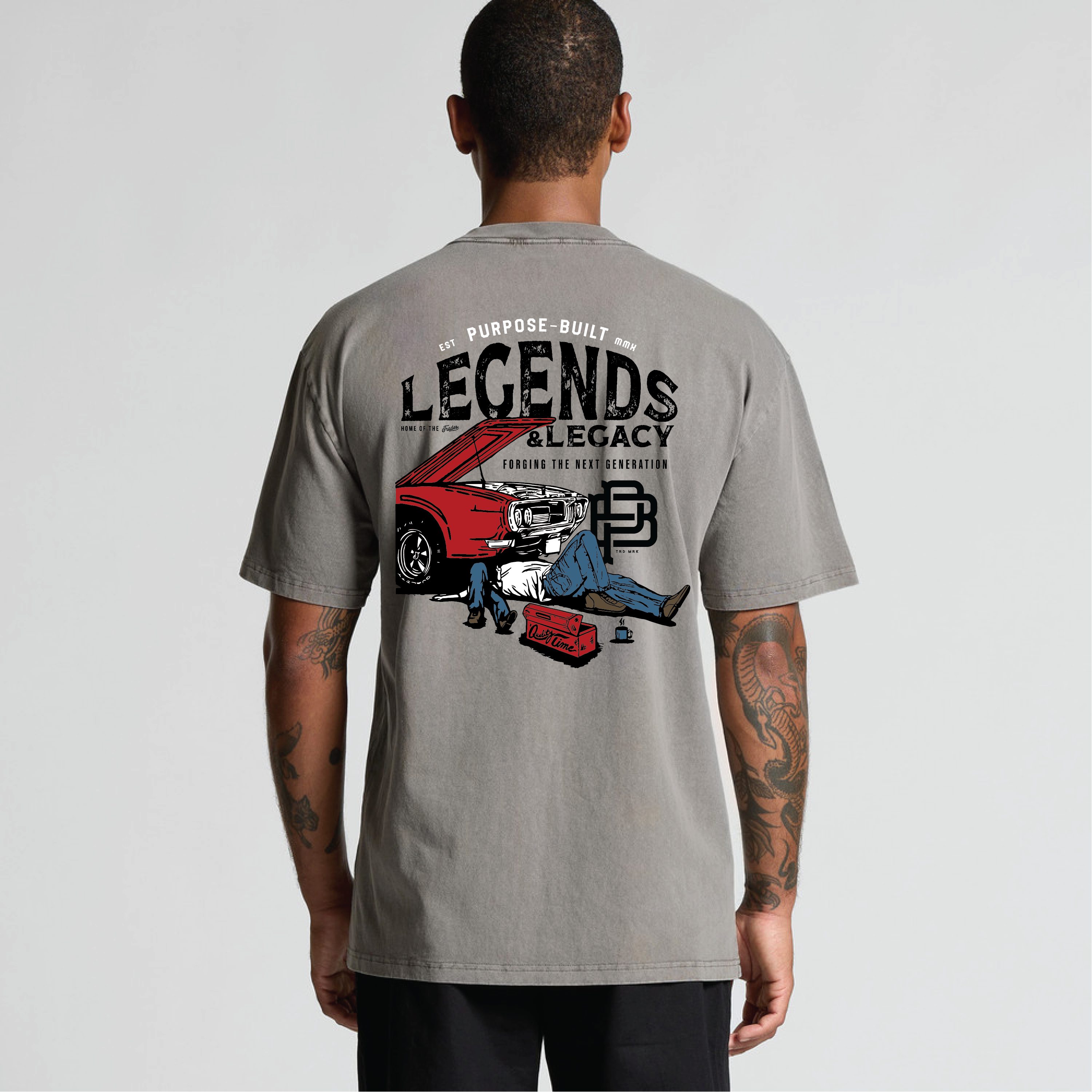 The Legend & the Legacy T-Shirt - Heavy Faded Grey Cotton Tee for Men | Vintage Style Casual Wear for Everyday Outfits & Street Fashion