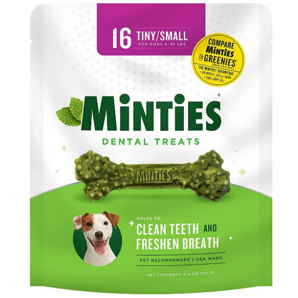 Minties Small Dental Bones for Dogs - Natural Teeth Cleaning Chews for Small Breeds - Freshens Breath & Reduces Plaque - Perfect for Daily Oral Care & Training Treats