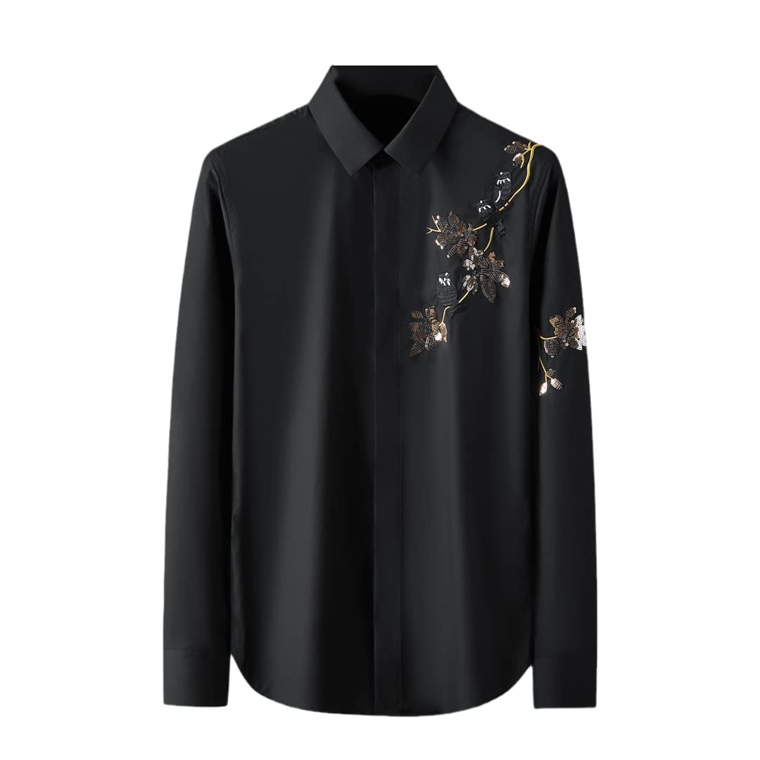 Men's Slim Fit Long Sleeve Button Down Dress Shirt - Embroidered Formal Business Shirt for Office, Interview & Special Occasions