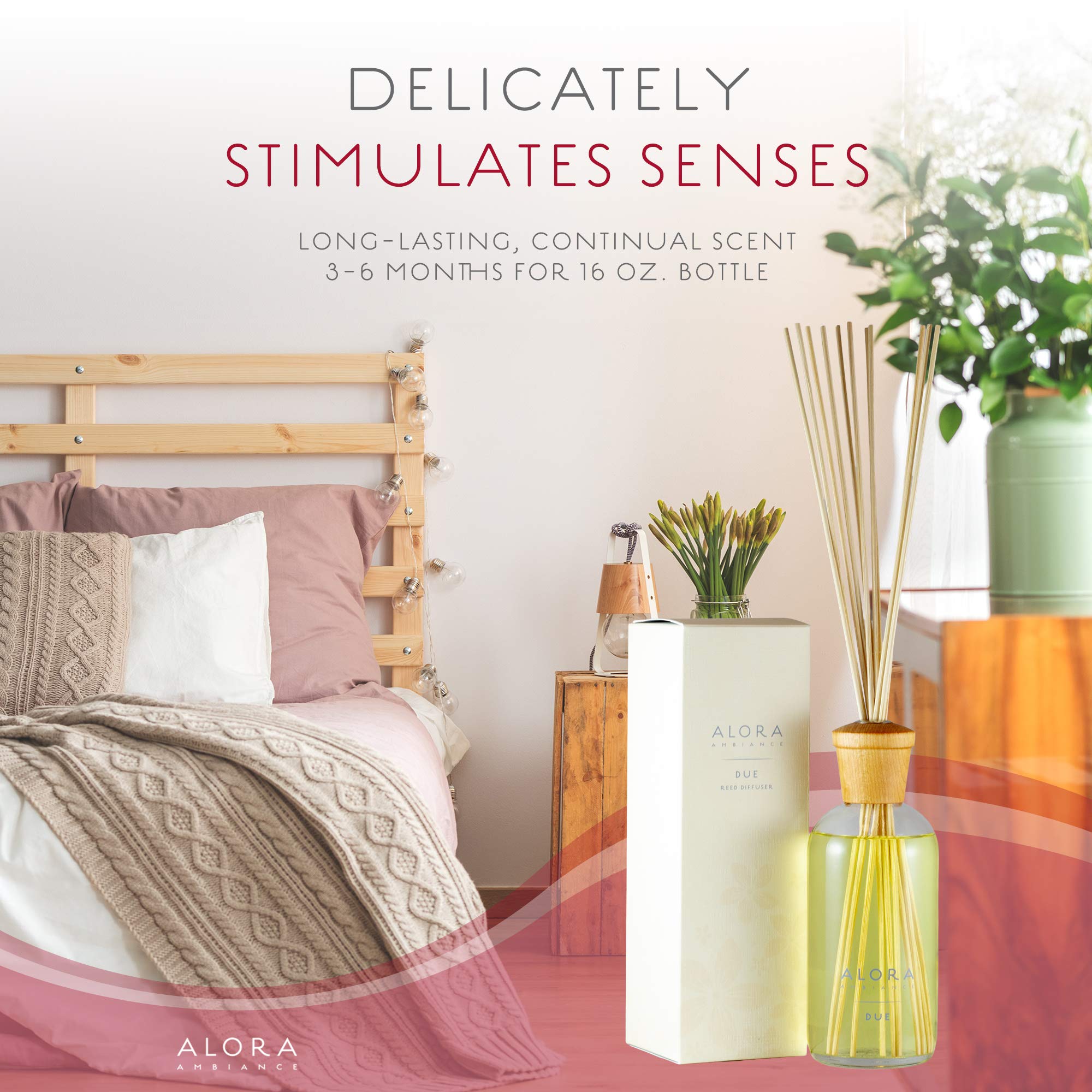 Alora Ambiance 16oz Reed Diffuser Set - Premium Home Fragrance Oil Diffuser for Living Room, Bedroom & Office - Long Lasting Aromatherapy Essential Oil Diffuser with Natural Rattan Reeds