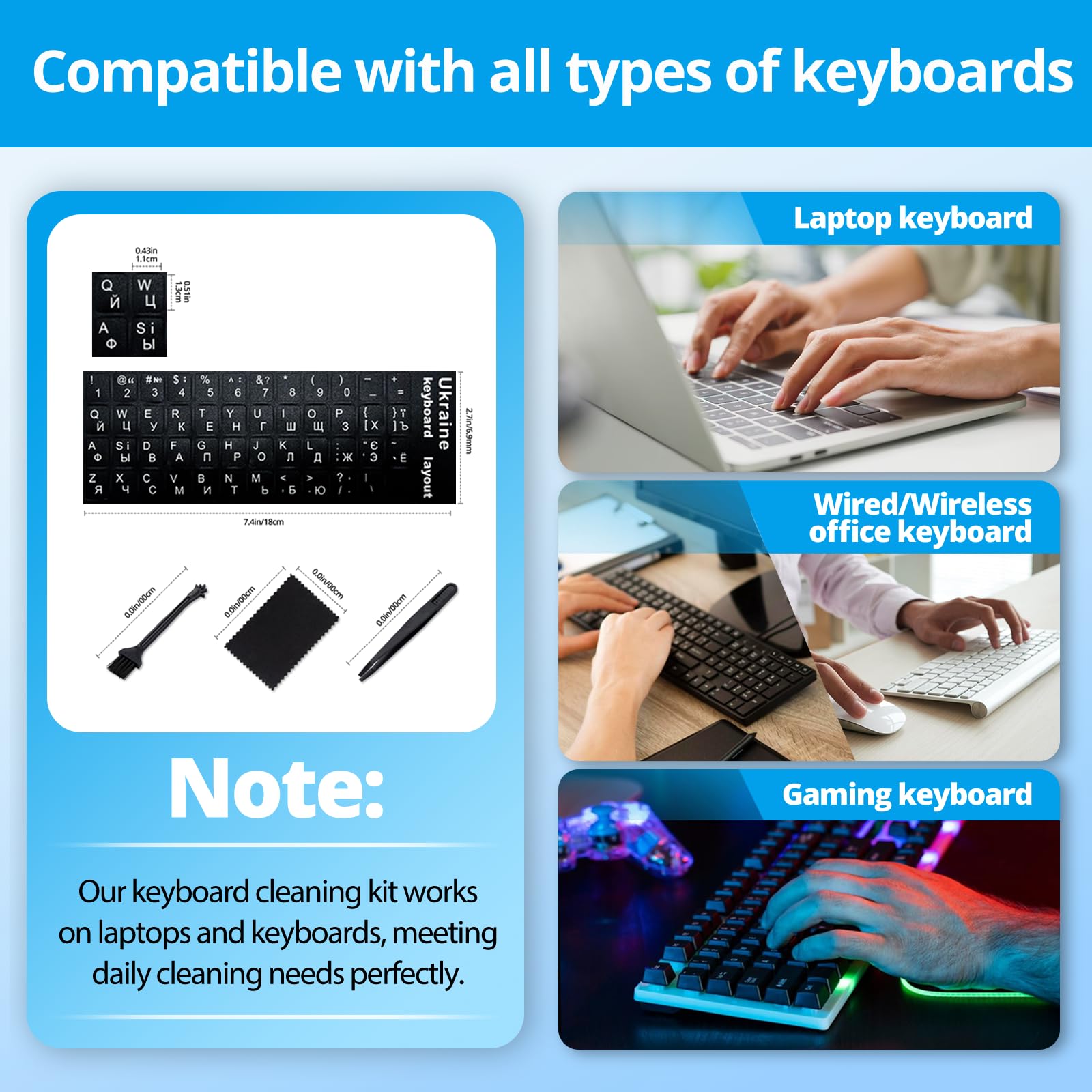 Ukrainian Keyboard Stickers 5-in-1 - White Letters on Black for Laptop & PC - Home & Office Use