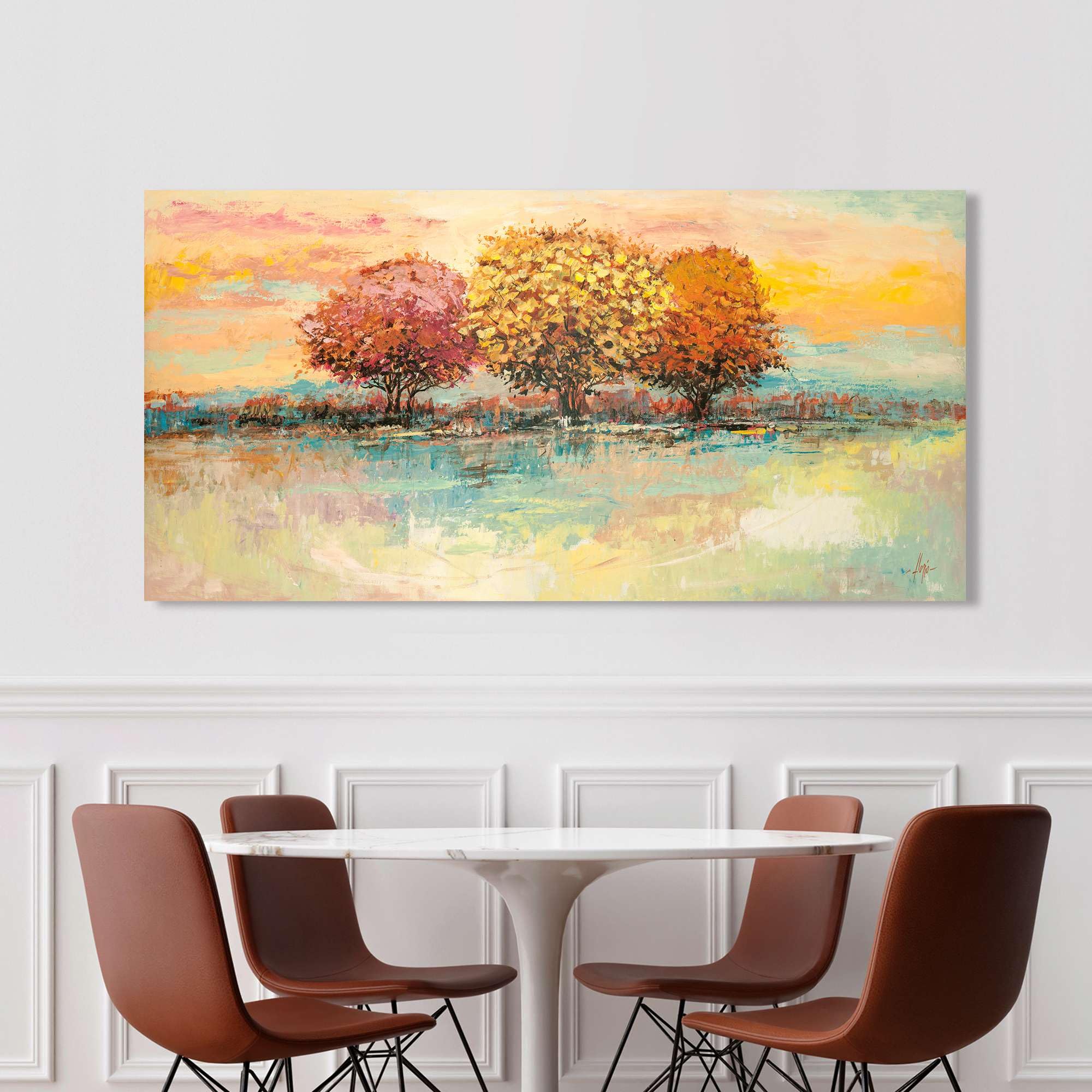 ART PRINT CAFE' – Canvas Tree Painting Print - Luigi Florio 'Morning in the Clearing' - 120x60 cm Wall Art - Perfect for Living Room, Bedroom & Office Decor