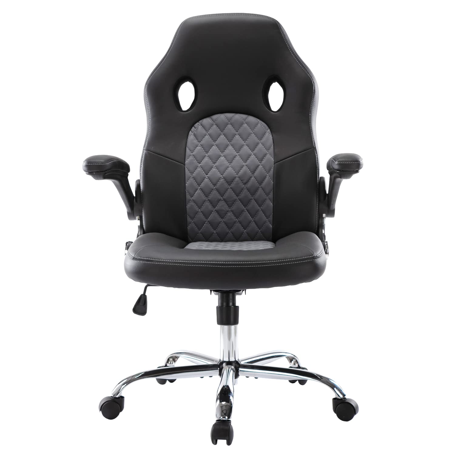 Ergonomic Office Gaming Chair - High Back PU Leather Swivel Computer Chair with Flip-Up Armrests for Home & Office Use - Comfortable Desk Chair for Work, Gaming & Long Hours (Grey)