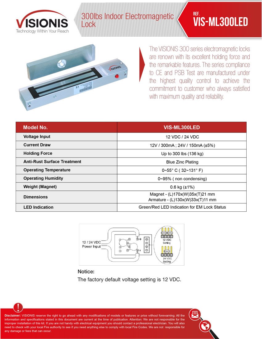 Visionis FPC-5110 Heavy Duty 300lbs Electromagnetic Lock Kit - IP68 Waterproof Outdoor Access Control System with VIS-3000 Keypad/Reader, Standalone Operation for Gates & Secure Entrances (2000 User Capacity) - Perfect for Commercial Buildings, Warehouses & High-Security Areas