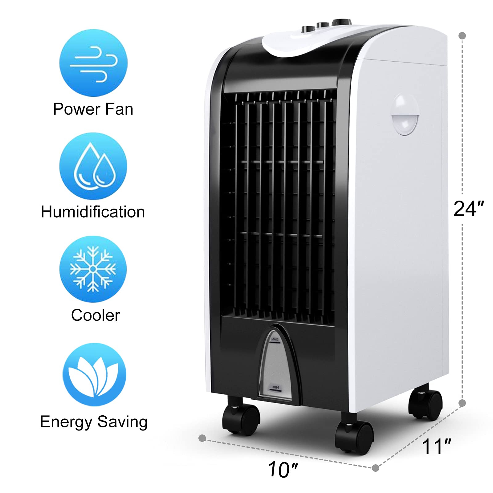3-in-1 Portable Evaporative Air Cooler with Fan & Humidifier, Bladeless Quiet Cooling Machine, 3 Speeds for Home, Office, Dorms, Bedrooms, and Small Spaces