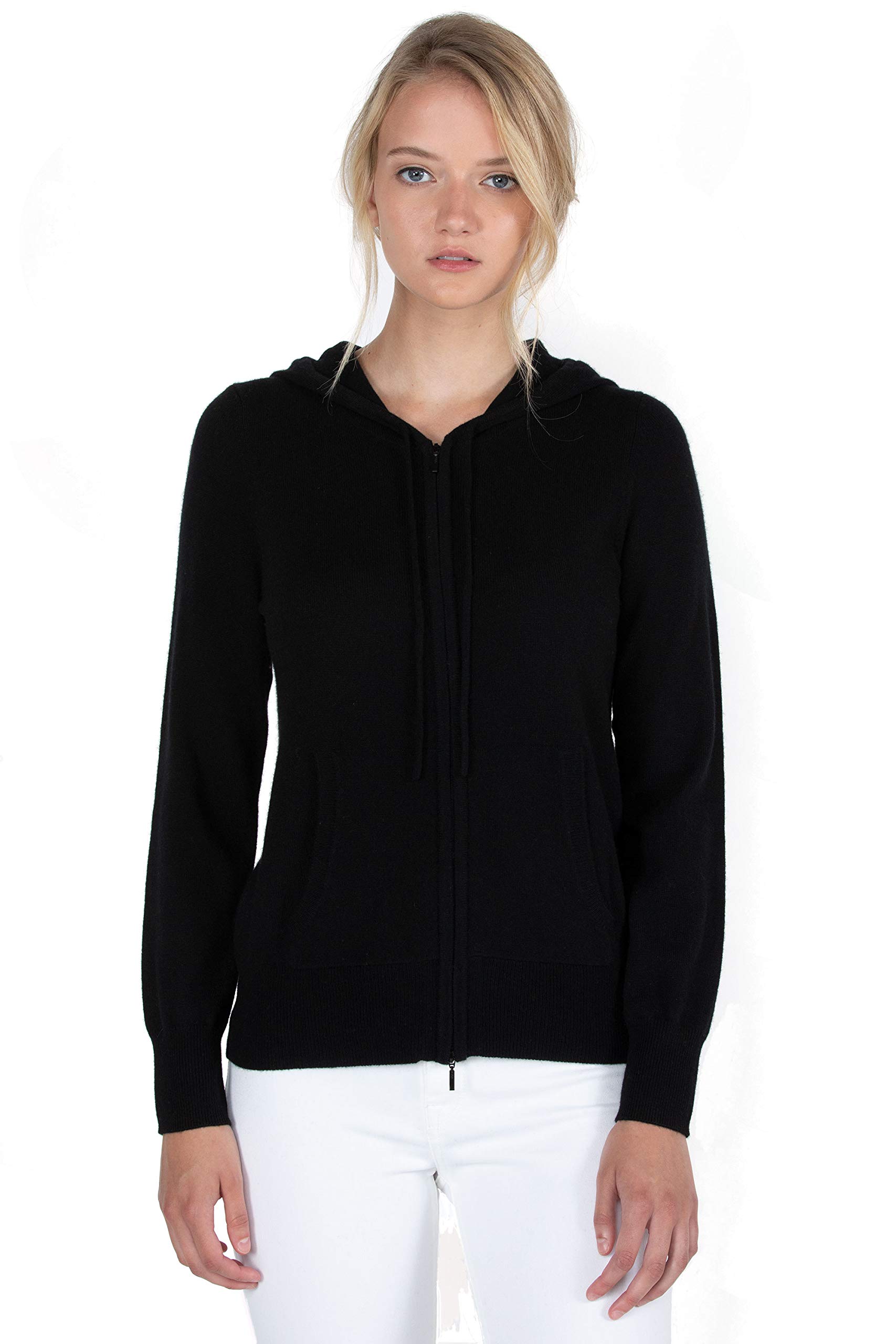 JENNIE LIU Women's 100% Pure Cashmere Zip-Up Hoodie Cardigan - Soft Long Sleeve Sweater for Fall & Winter | Cozy Lounge Wear, Office Outfits, Casual Street Style