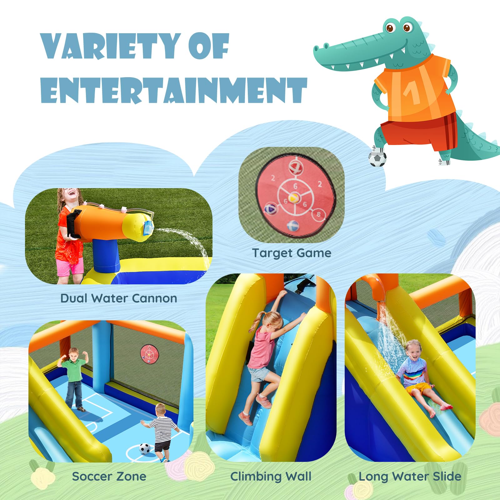 BOUNTECH 15x16.5FT Inflatable Water Slide with Splash Pool & Climbing Wall - 7-in-1 Mega Water Soccer Park for Outdoor Fun | Perfect for Backyard Parties, Summer Games, Kids Birthday Gifts & Family Water Activities