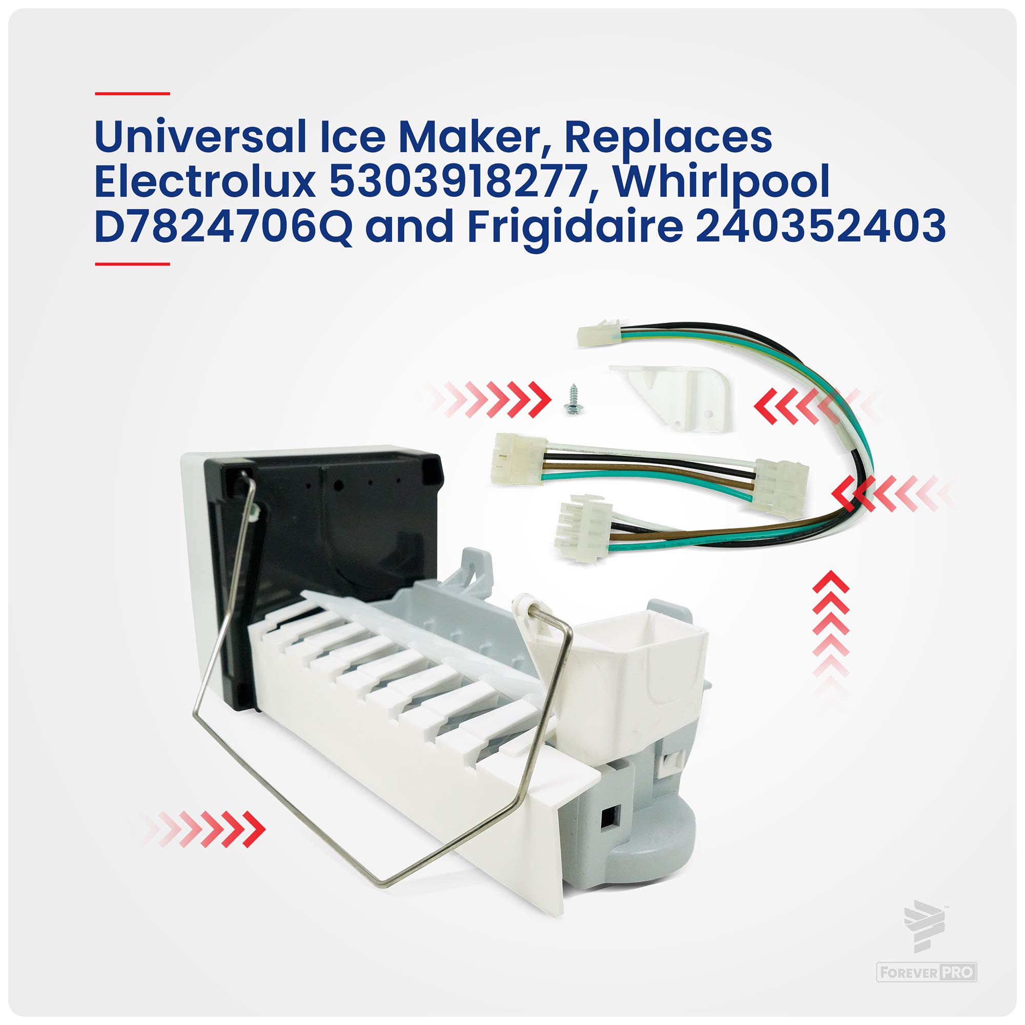 ForeverPRO 5303918277 Replacement Icemaker Compatible with Frigidaire Refrigerator Models 218226700, 218699501, 218713500, 240352401 - Perfect for Kitchen Upgrades & DIY Appliance Repairs