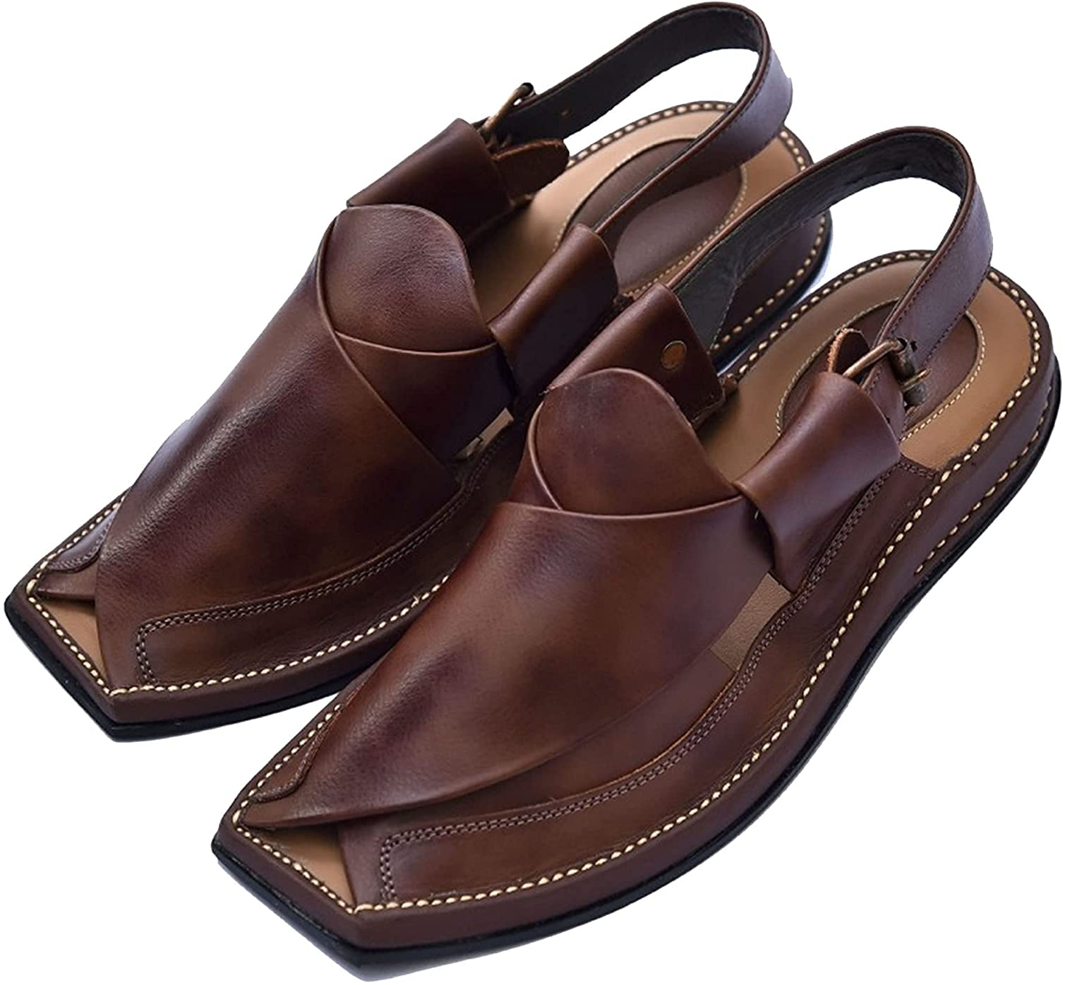 Men's Genuine Cowhide Leather Sandals - Double Sole Comfortable Summer Shoes for Walking, Beach & Outdoor Activities