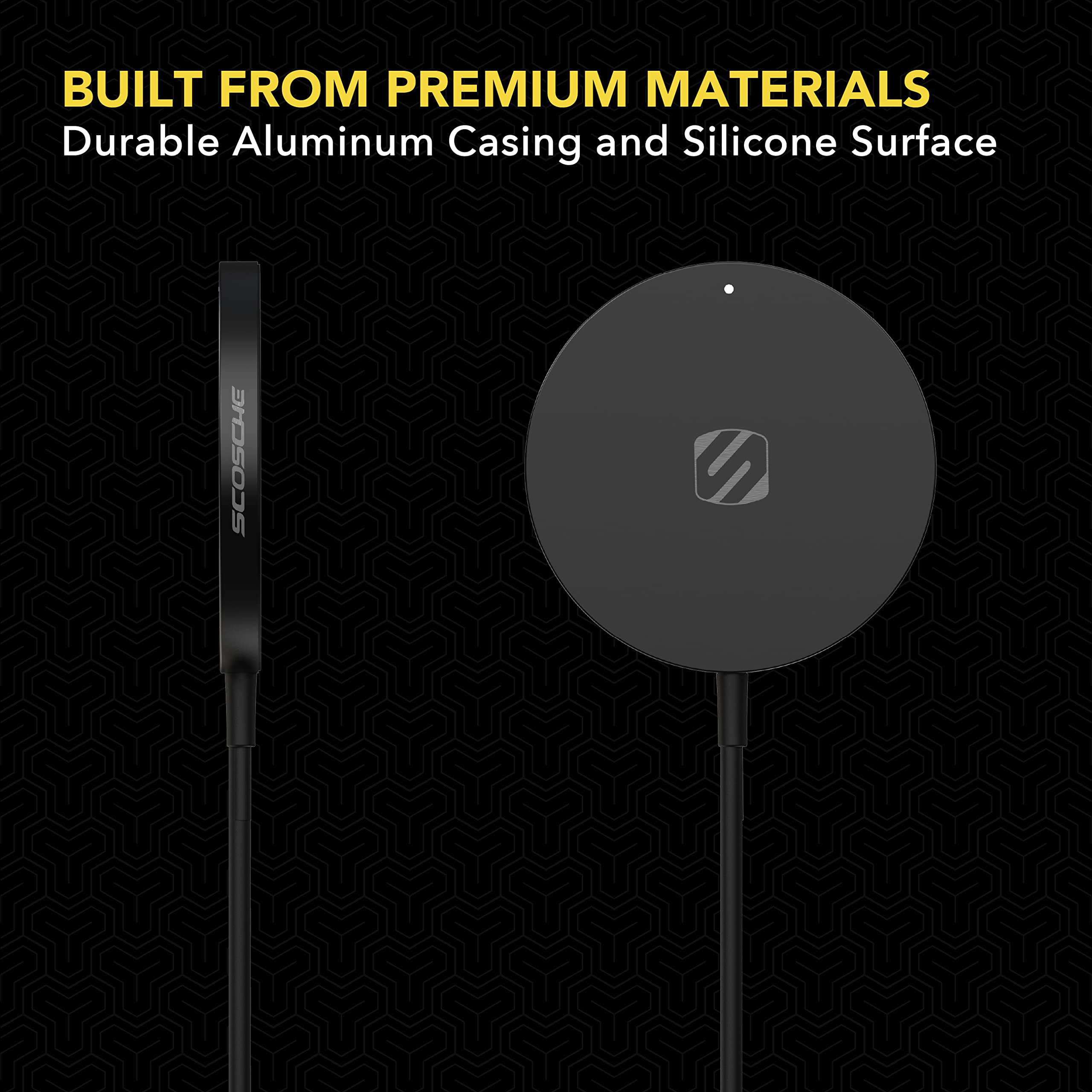 Scosche MSQP Magnetic Wireless Phone Charger - MagSafe Compatible Fast Charging Pad for iPhone 12/13/14, AirPods & Wireless Earbuds - Black | Perfect for Home, Office & Car Use