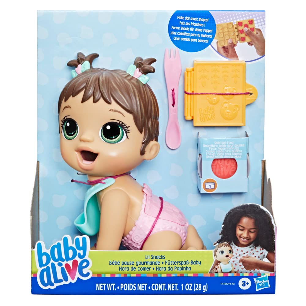 Baby Alive Lil Snacks Brown Hair Interactive Baby Doll - Fun Pretend Play Toy for Kids, Great Gift for Birthdays & Holidays | Playtime, Role-Playing, Imaginative Games