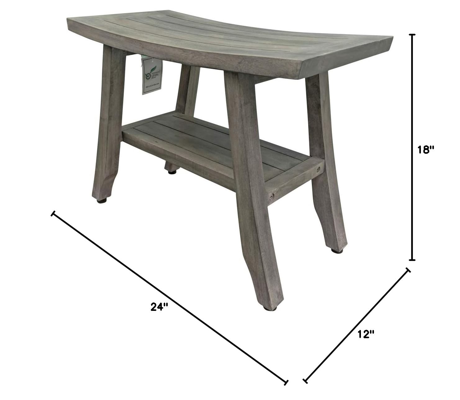 CoastalVogue Satori 24 Inch Waterproof Teak Wood Shower Bench - Gray Bathroom Stool Seat with Storage for Shower Safety and Organization - Perfect for Elderly, Disabled & Spa Relaxation