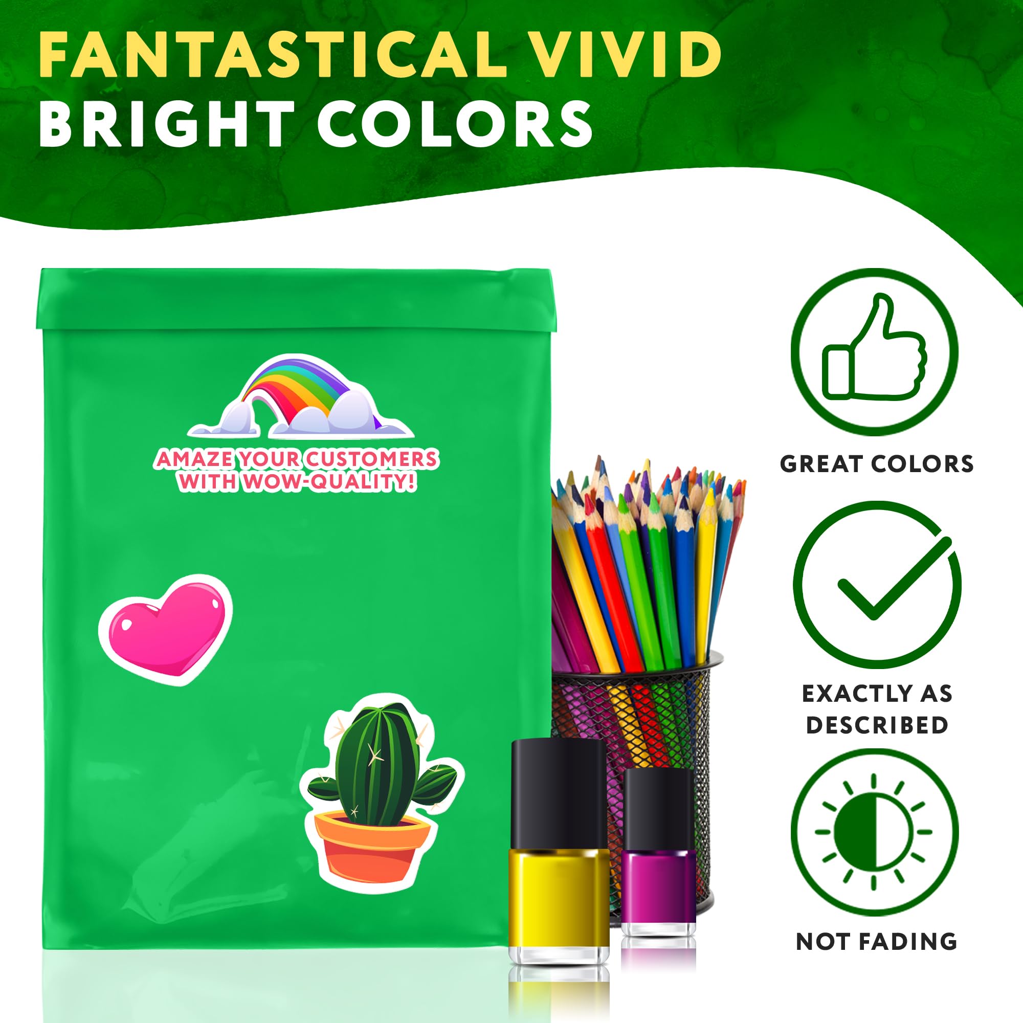 500 Pack 12x15.5 Inch Green Poly Mailers - 2 Mil Polyethylene Shipping Envelopes for Clothing | Self-Sealing Waterproof Mailing Bags | Perfect for Ecommerce, Online Stores & Small Business Shipping