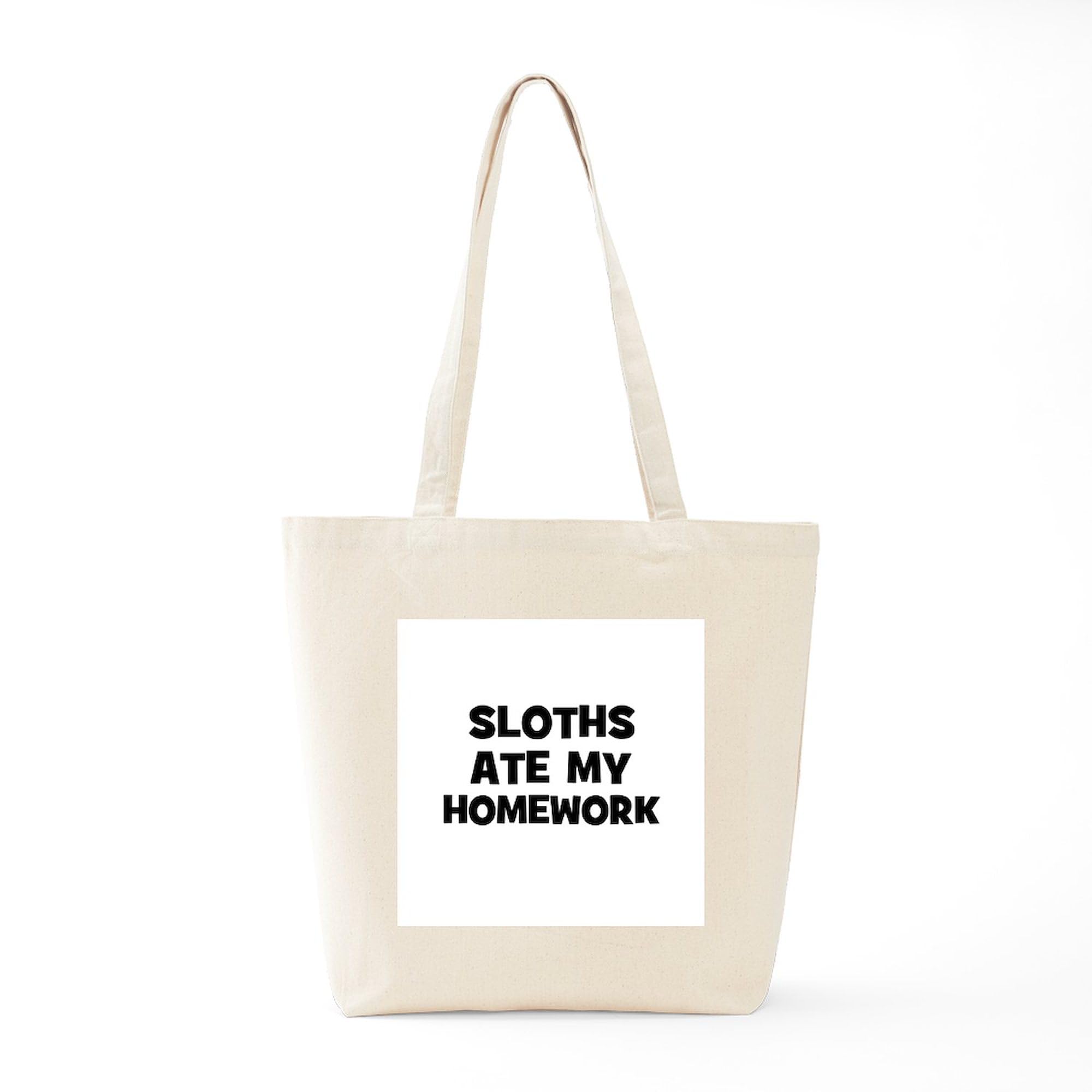 Sloths Ate My Homework Tote Bag - Natural Canvas Reusable Shopping Bag for School, Groceries & Beach | Eco-Friendly Cotton Tote with Funny Sloth Design