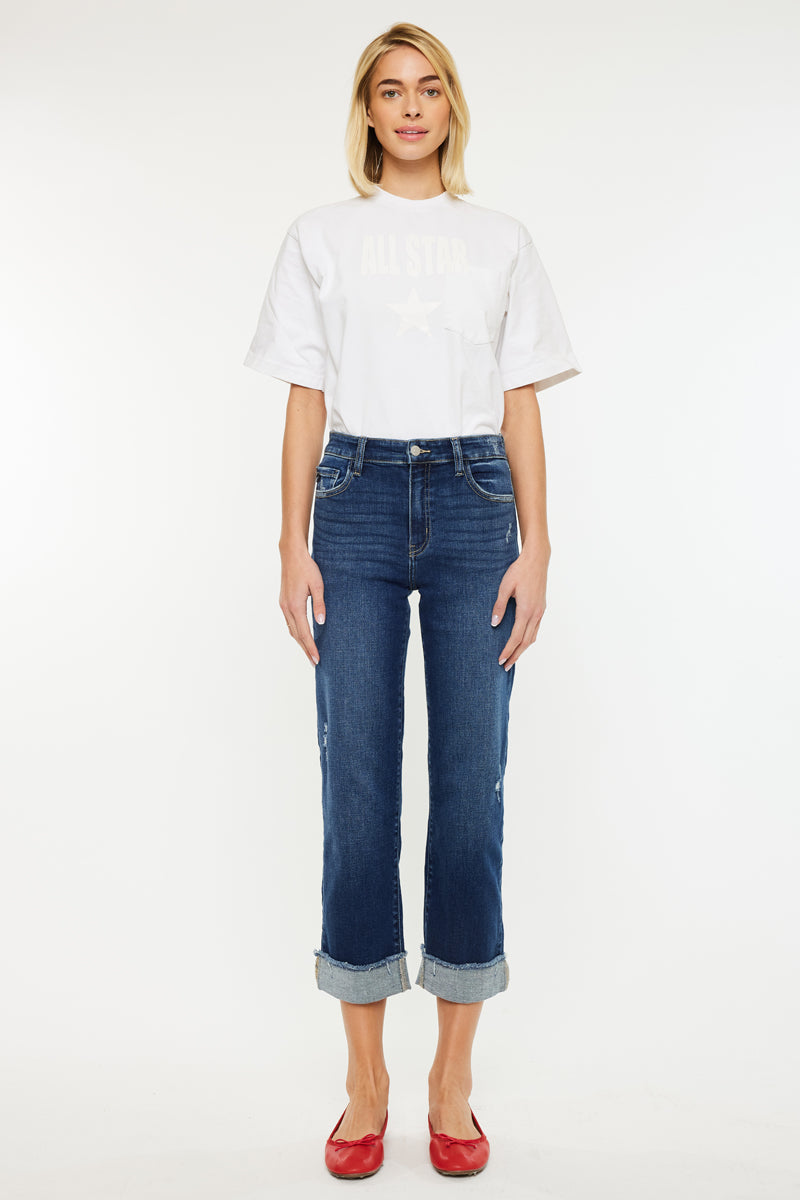 Irma Essentials High Rise Cropped Straight Leg Jeans for Women - Stretch Denim Pants with Comfortable Fit - Perfect for Casual Wear, Office & Weekend Outings