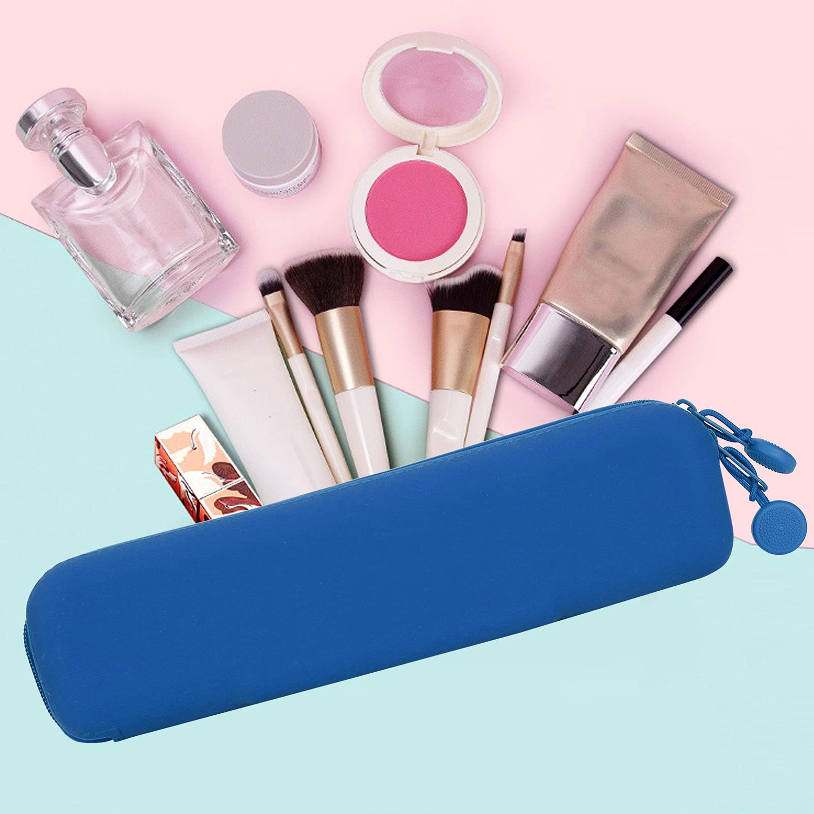 Soft Durable Silicone Pencil Pouch - Waterproof & Leakproof Zipper Case for Makeup, Pens & Small Accessories (Blue, Small) - Perfect for School, Office & Travel Organization