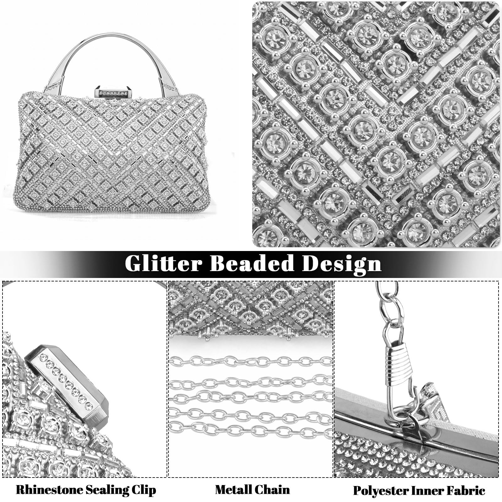 Sparkly Rhinestone Evening Clutch Purse for Women - Elegant Beaded Crossbody Bag for Prom, Wedding & Formal Events | Perfect for Parties, Dinners & Special Occasions