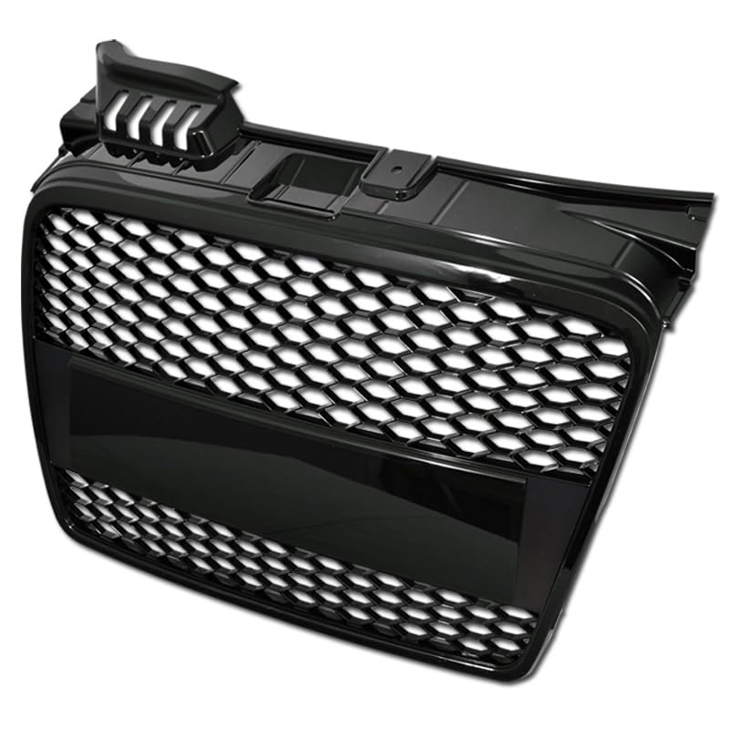 Compatible With 2005-2008 Audi A4 B7 RS Honeycomb Mesh Front Bumper Grill - Glossy Black with Emblem Base | Upgrade Your Car's Style for Street Racing & Show Cars