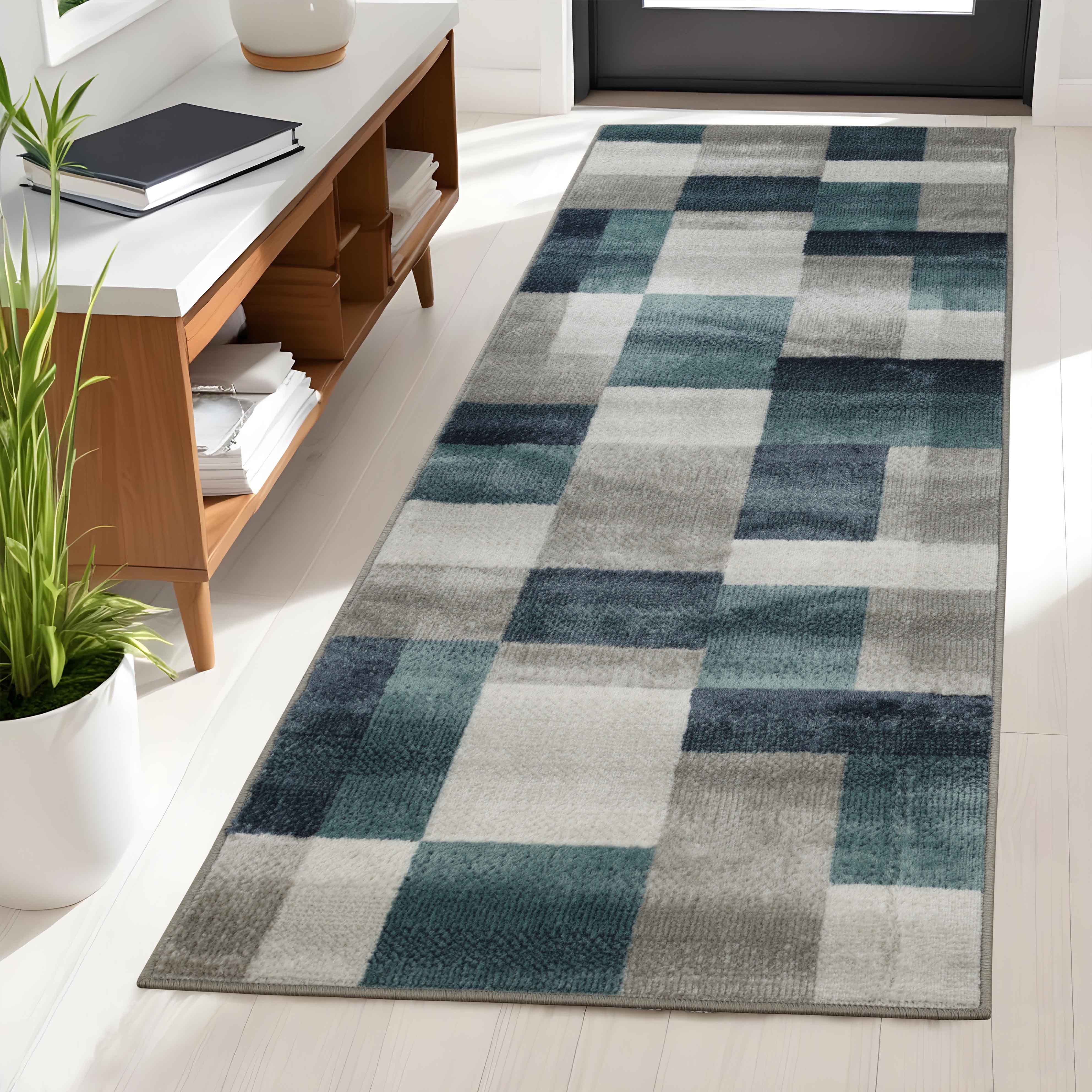 Clifton Modern Geometric Patchwork Area Rug or Runner Rug - Stylish Home Decor for Living Room, Bedroom & Office - Soft & Durable Floor Covering