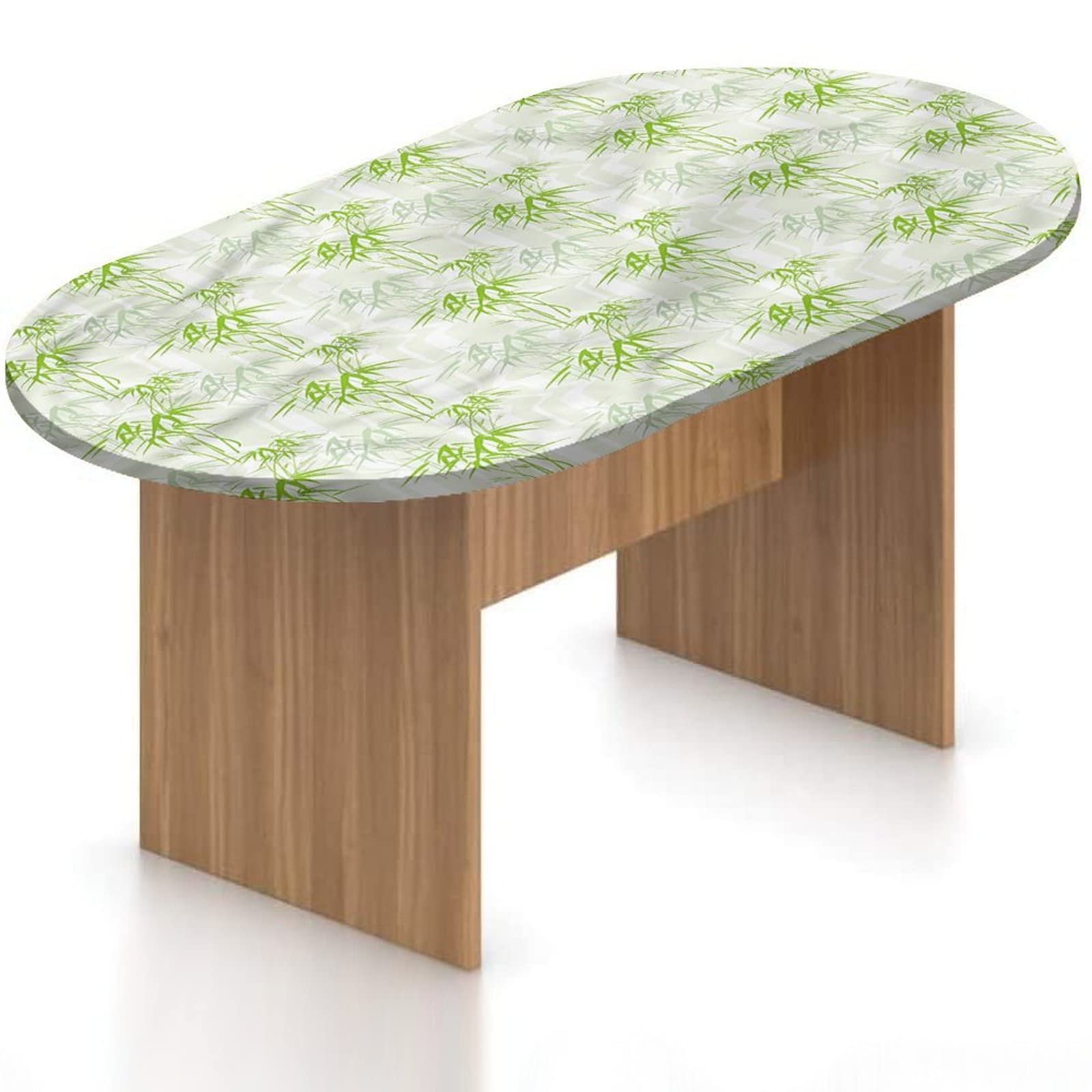MIPSEC Oval Fitted Tablecloth - Bamboo Elastic Edged Polyester Table Cover with Artistic Pastel Print - Waterproof & Wrinkle-Resistant Dining Table Pad for Kitchen, Restaurant, or Party - Fits 42