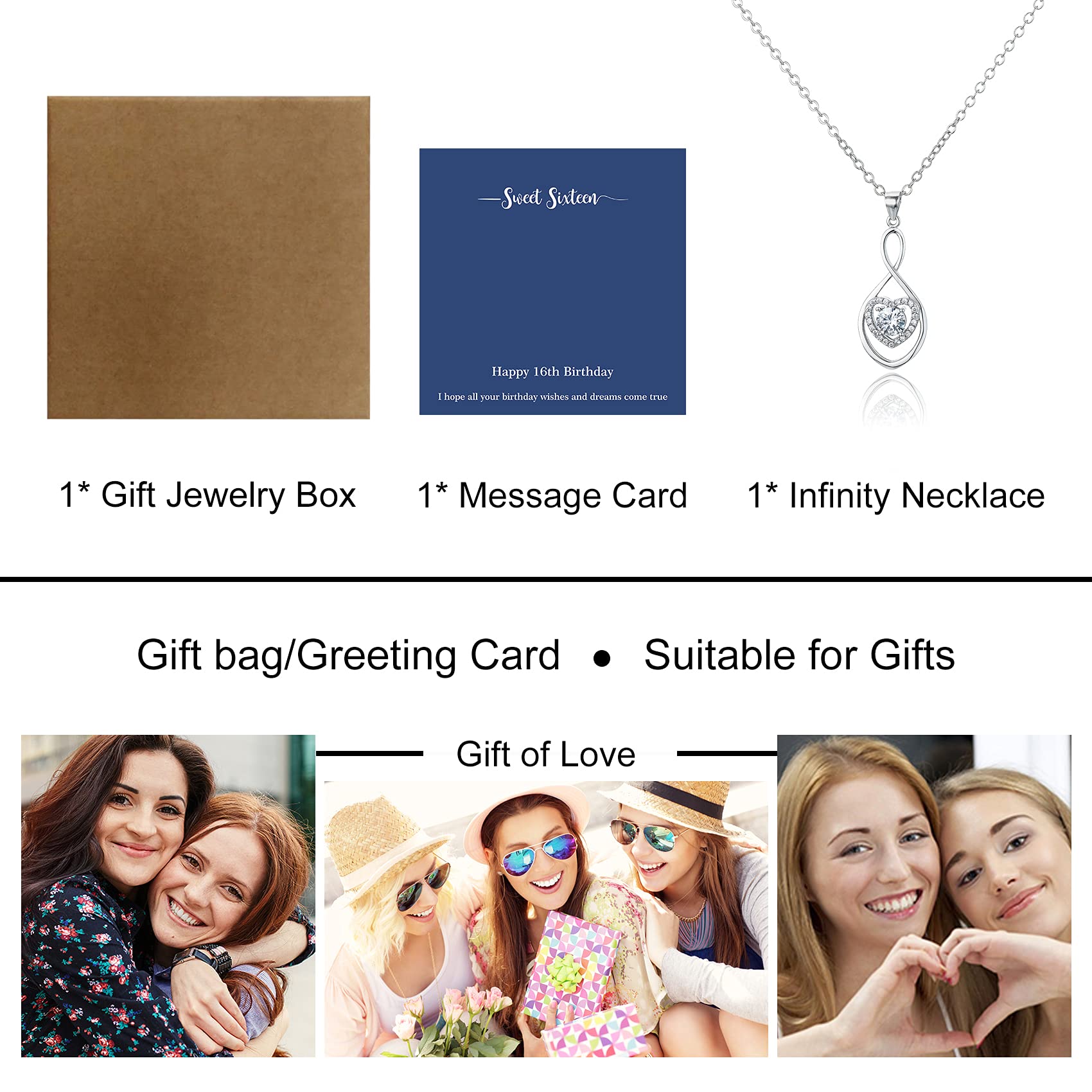 16th Birthday Gifts for Girls - Infinity Heart Sterling Silver Necklace with Jewelry Box | Meaningful Sister Gift, Valentine's Day, Anniversary & Christmas Present for Women | Perfect for Special Occasions & Everyday Wear (N02B)