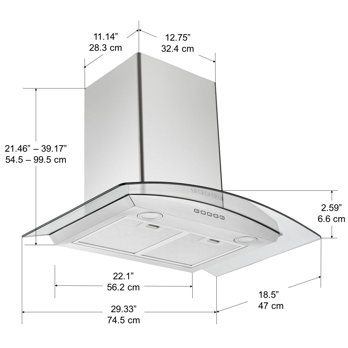 30 Inch Stainless Steel Convertible Wall Mount Range Hood with Glass Canopy - Perfect for Modern Kitchens, Open Concept Homes & Gourmet Cooking Spaces