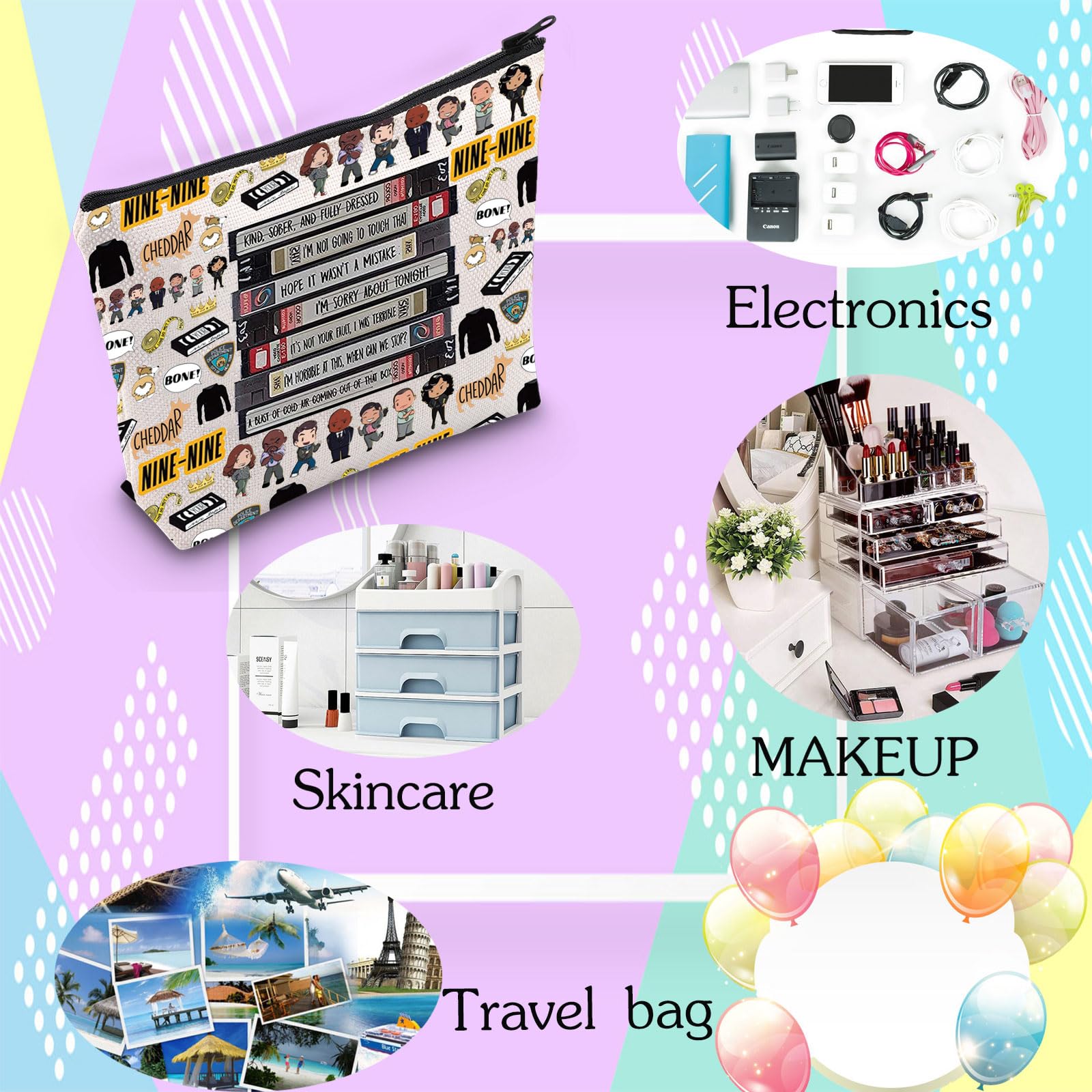 Brooklyn TV Show Themed Cosmetic Bag - Perfect Gift for Brooklyn 99 Fans | Travel Makeup Pouch for Women | Great for Travel, Gym & Daily Use