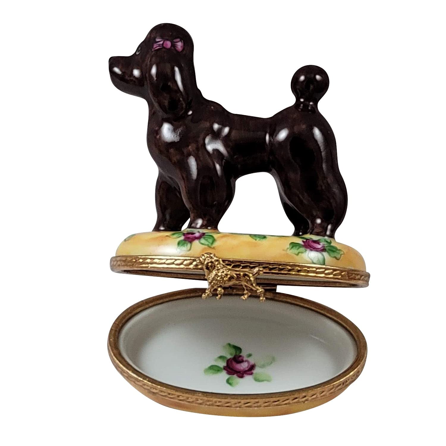 Exquisite Limoges Porcelain Chocolate Poodle Trinket Box - Hand-Painted Collectible Gift for Dog Lovers | Perfect for Jewelry Storage, Home Decor & Special Occasions