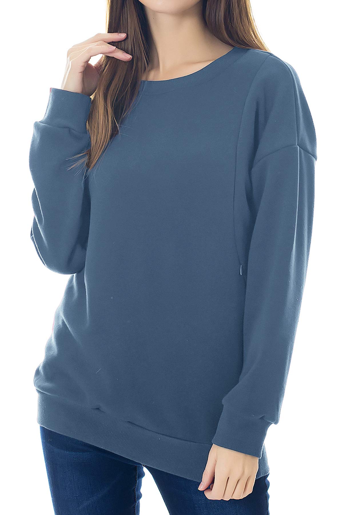 Smallshow Maternity Nursing Sweatshirt - Soft Fleece Breastfeeding Top with Long Sleeves for Comfortable Nursing & Pumping - Perfect for Pregnancy, Postpartum & Everyday Wear